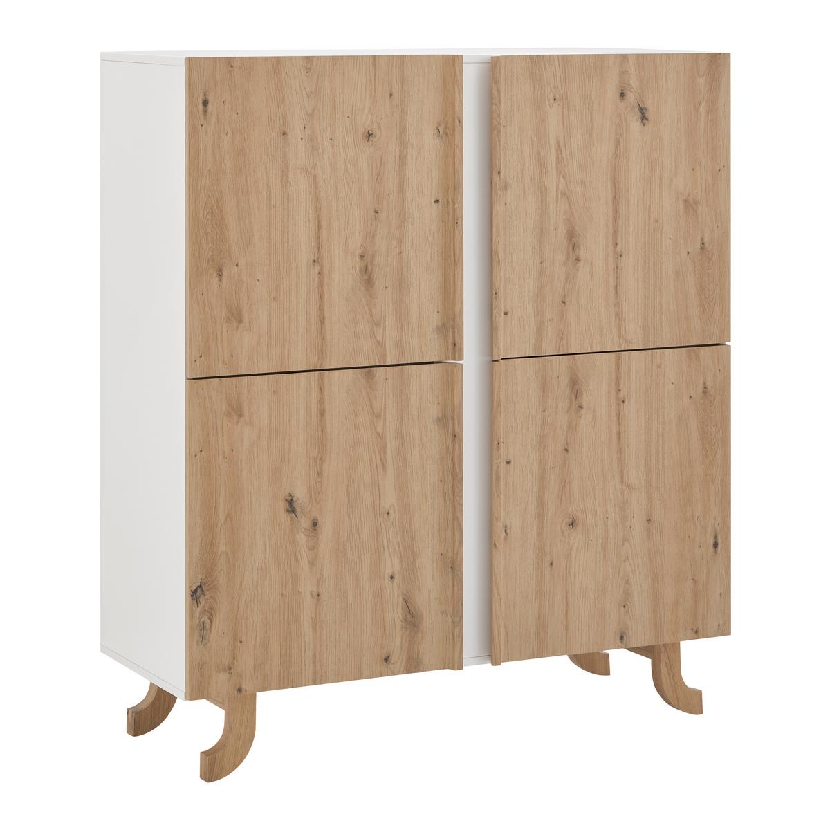 Visoka Komoda Vira, Barva Hrasta, Bela - barve bora/bela, Moderno, les (110/125/43cm) - Bessagi Home