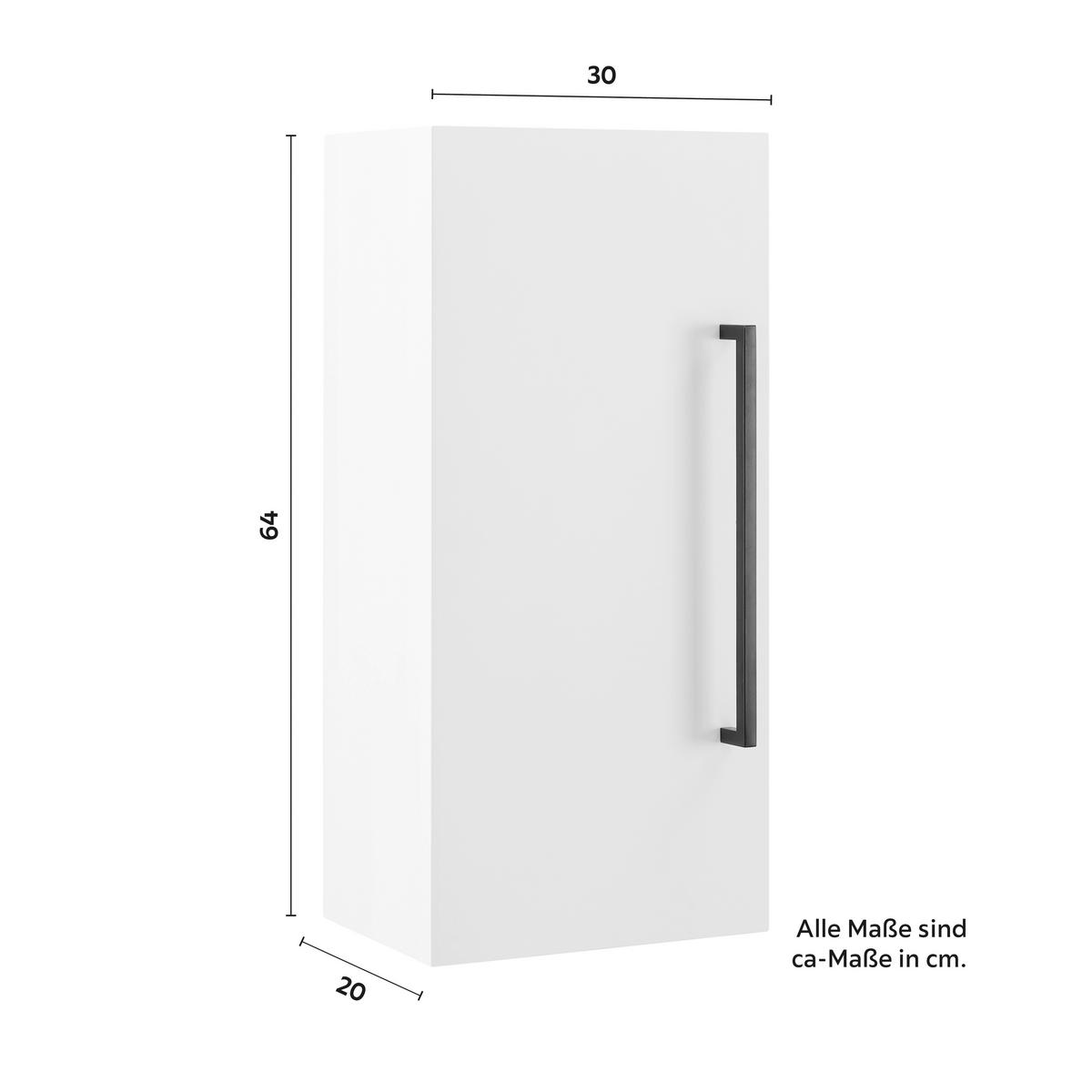 Hängeschrank Marianne Weiß ca. 30x64x20 cm - Schwarz/Weiß, MODERN, Holzwerkstoff/Metall (30/64/20cm) - Bessagi Home