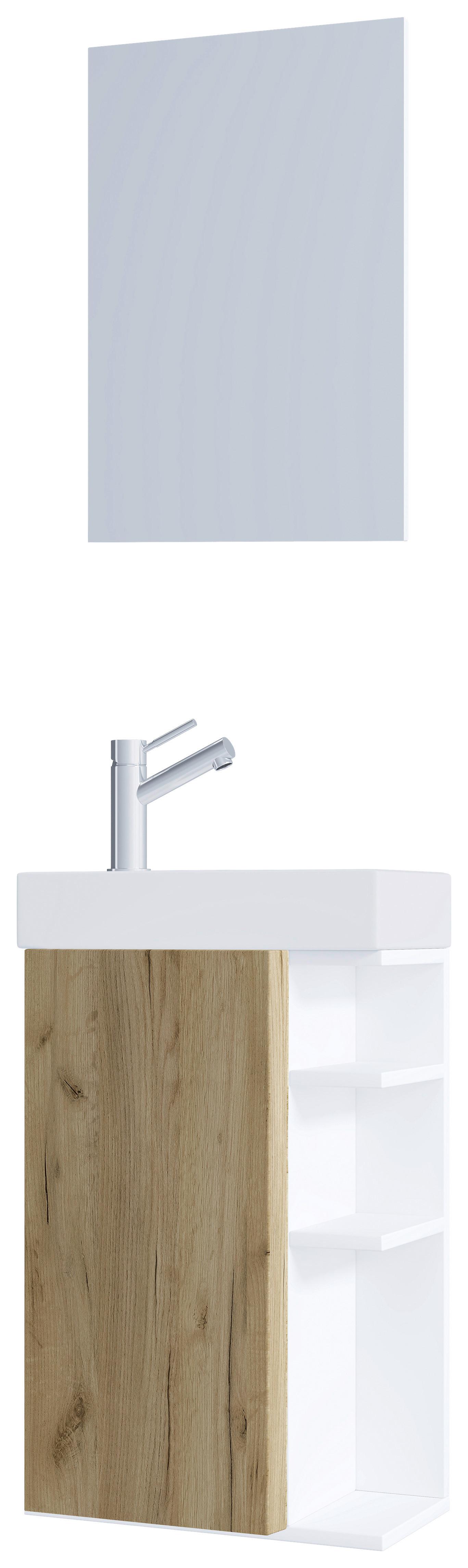 Kopalnica Za Goste Lumia, Bela, Barva Hrasta - bela/medeni hrast, Moderno, steklo/leseni material (40cm) - MID.YOU