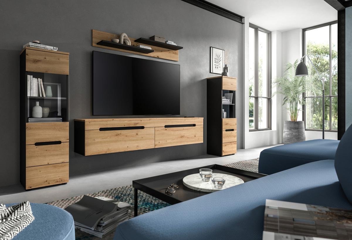 Dnevni Regal Canu, Siva, Barva Hrasta, 4-Delni - črna/hrast artisan, Design, umetna masa/leseni material (272/141/33cm) - Livetastic