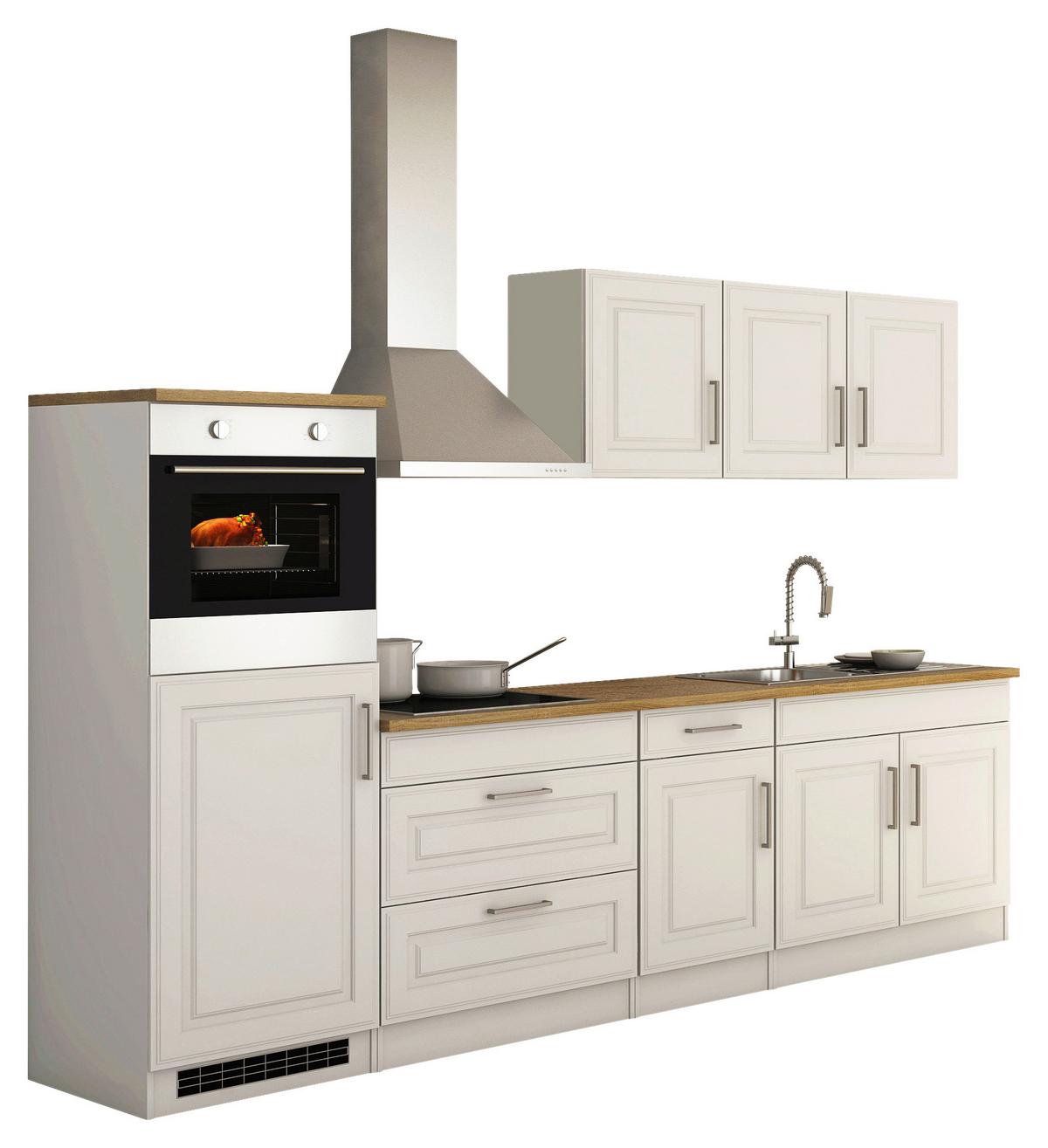 Küchenblock Rom m. Geräten Weiß/Eichefarben - Alufarben/Weiß, MODERN, Holzwerkstoff/Metall (290cm) - Held