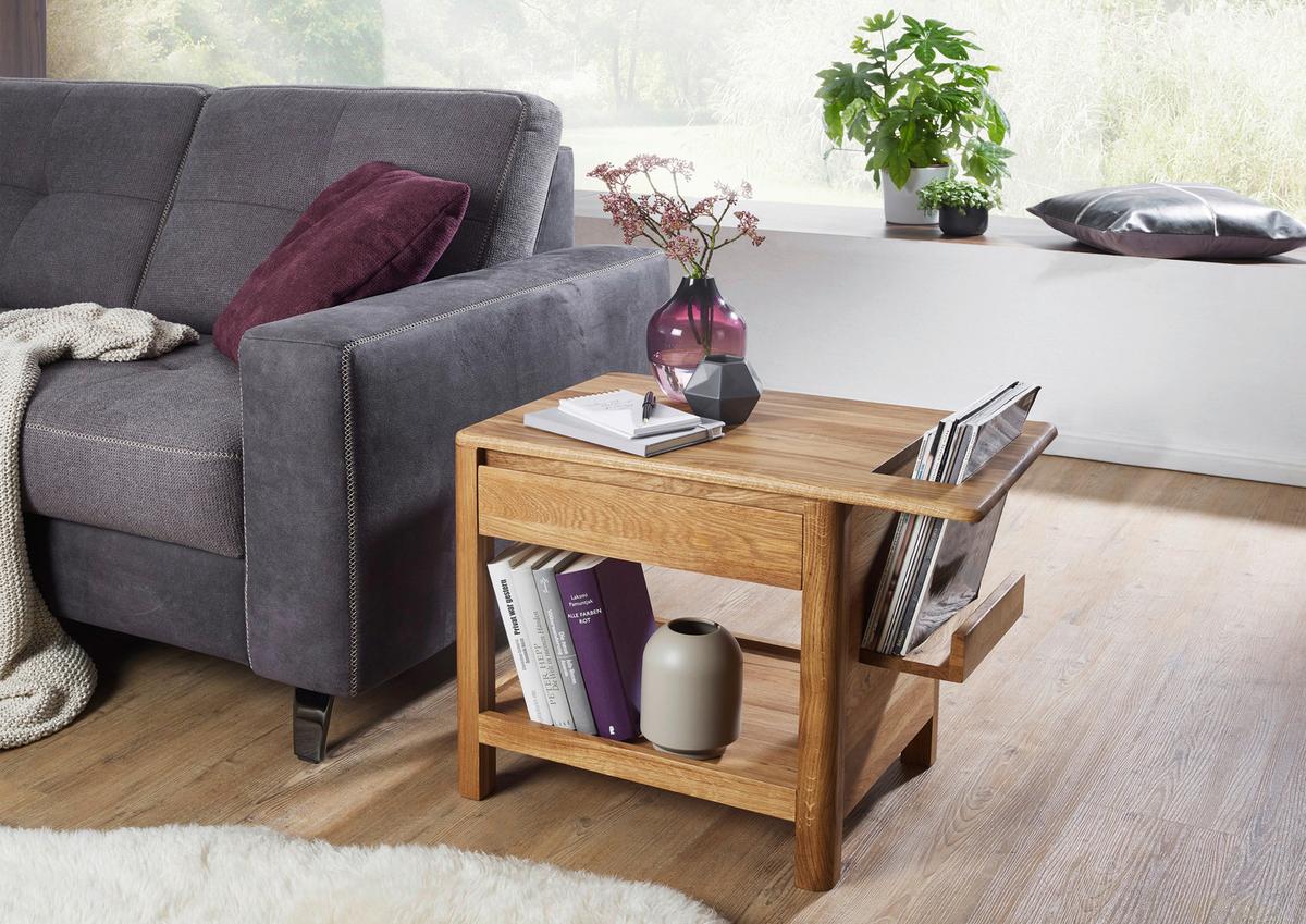 STOLIK BOCZNY KM-0240 - kolor dębowy, Basics, drewno (70/40/50cm)