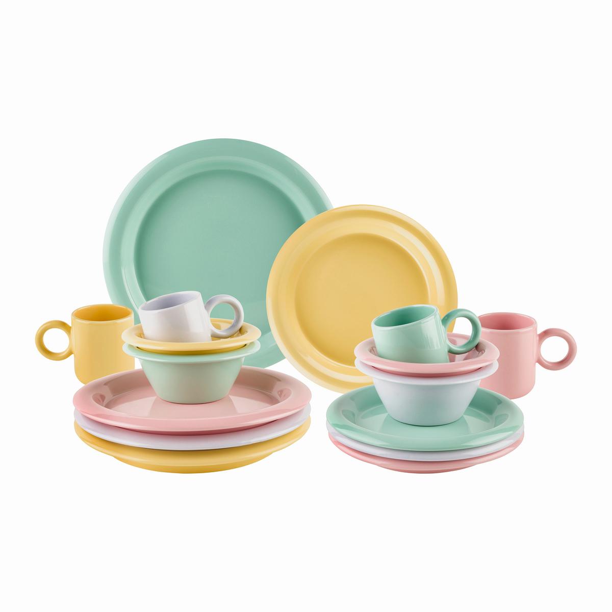 Kombiservice Candy Pastelfarben, 16-teilig - Gelb/Rot, LIFESTYLE, Keramik - Mömax