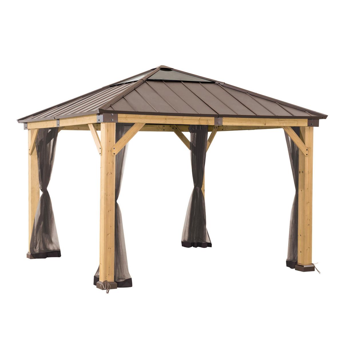 Pavillon-Seitenteil Gazbeo Netz ca. 310x220 cm - Braun, Basics, Textil (310/220cm) - Modante
