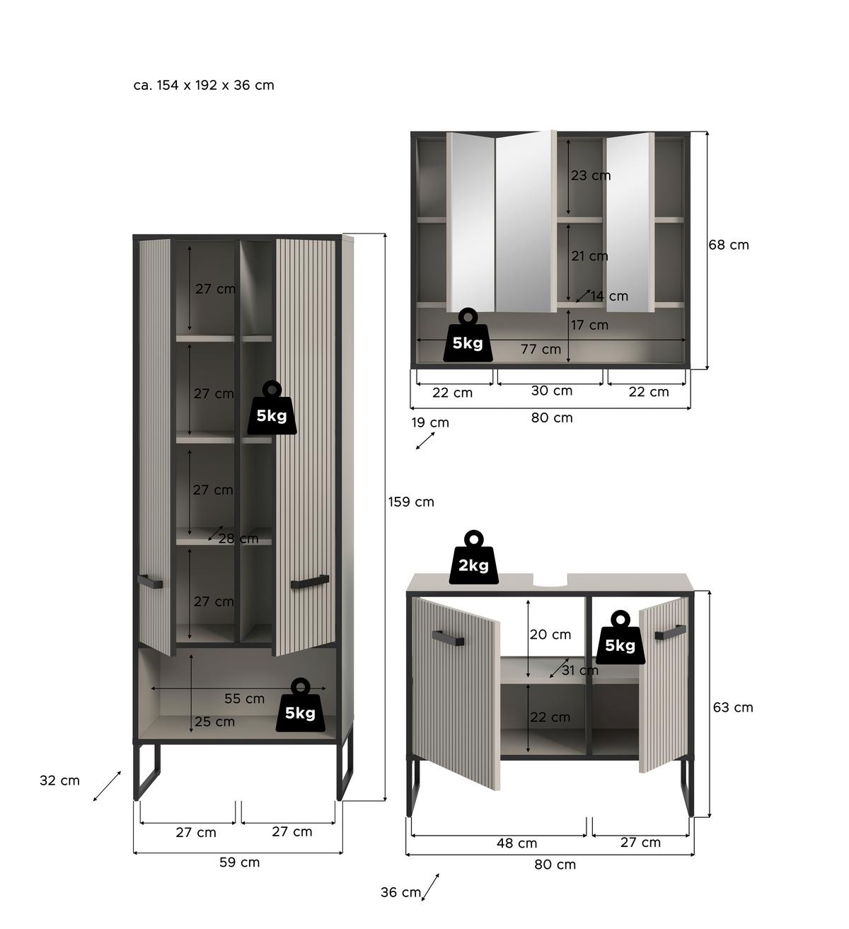 Kupaonica Bagno - kašmir/crna, Moderno, drvni materijal/metal (139cm) - MID.YOU