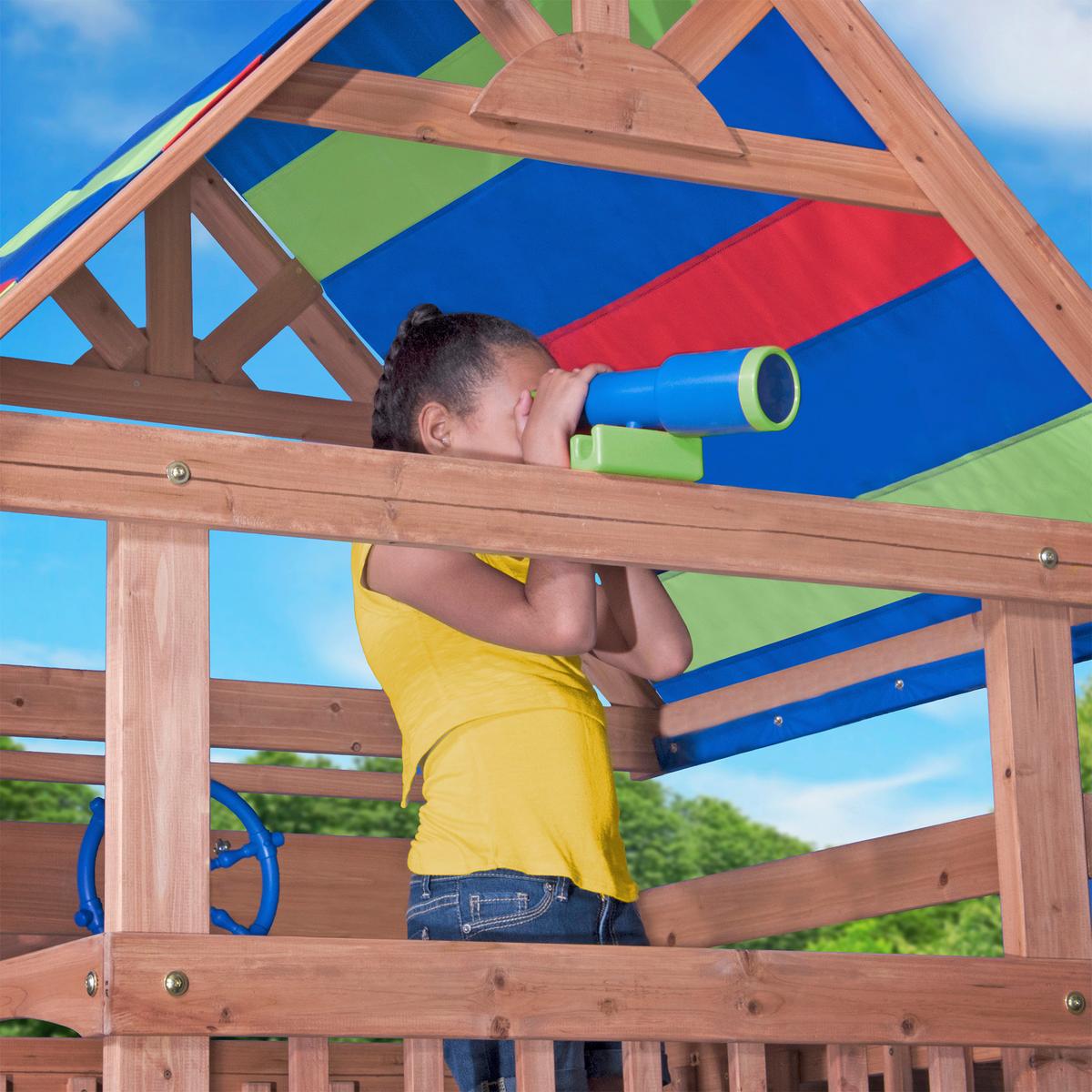 Spielturm Northbrook aus Zeder Massiv - Blau/Rot, Basics, Holz (429,3/299,7/136,9cm) - Ambia Garden