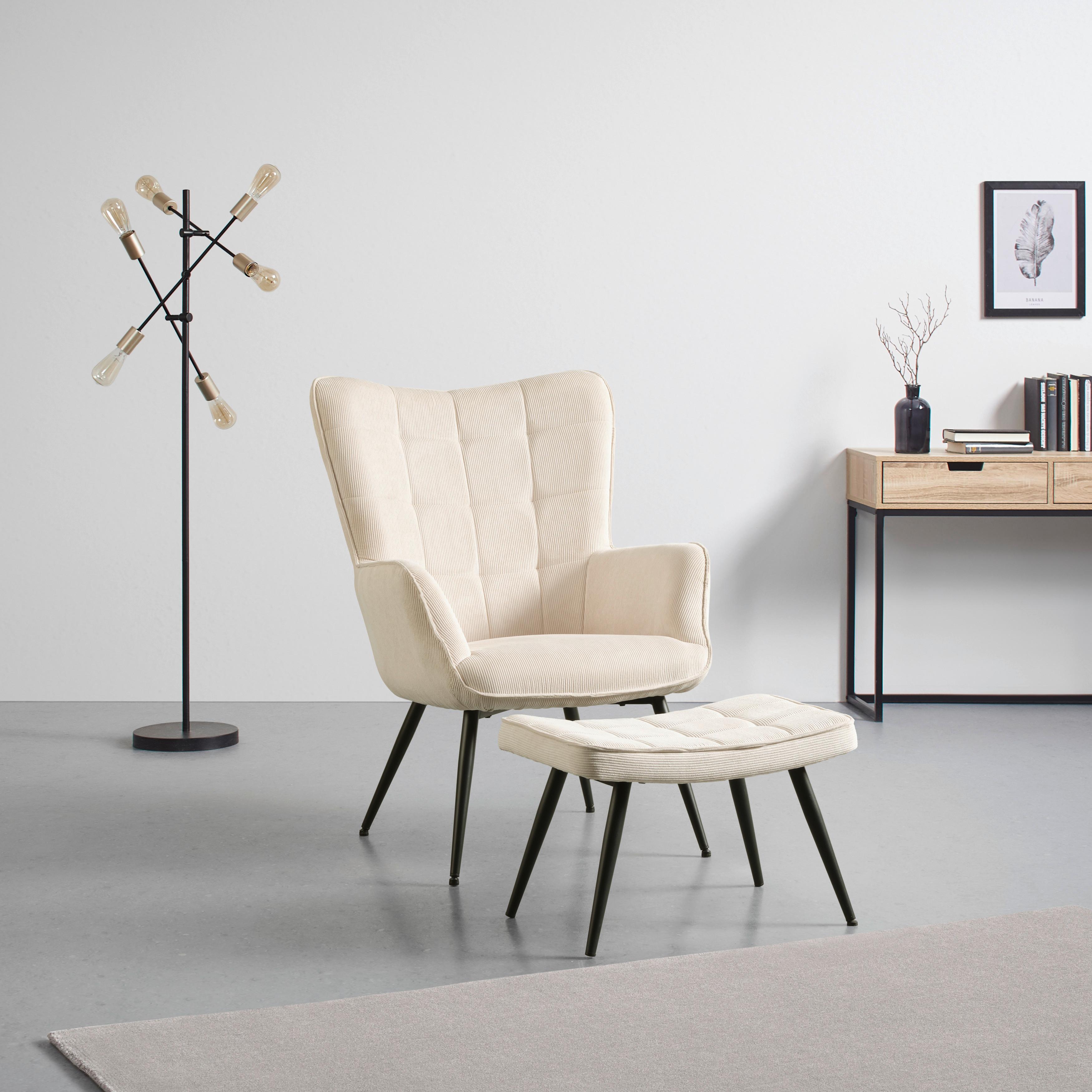 Hocker Gunvor Beige - Beige/Schwarz, MODERN, Holz/Textil (59,5/39/40cm) - Based