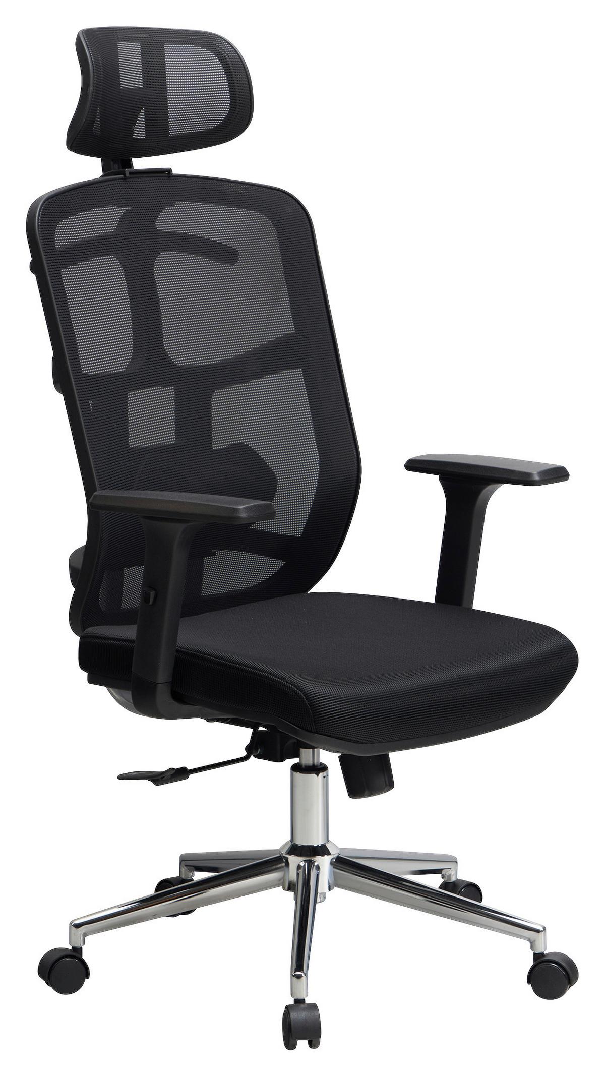 Drehstuhl Schwarz Schwarz ca. 68x130x68cm - Chromfarben/Schwarz, Design, Kunststoff/Textil (68/130/68cm) - MID.YOU