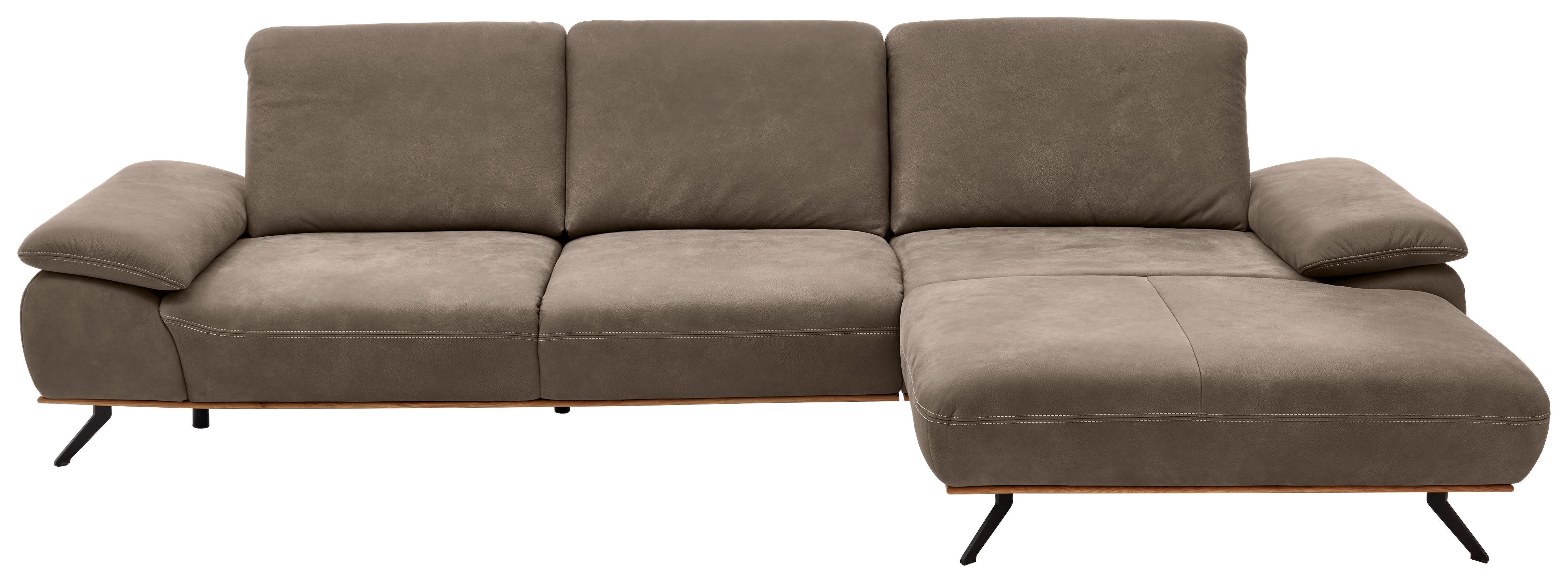 Wohnlandschaft Erling Alufarben - Beige/Alufarben, MODERN, Leder/Metall (322/89/187cm) - Premium Living