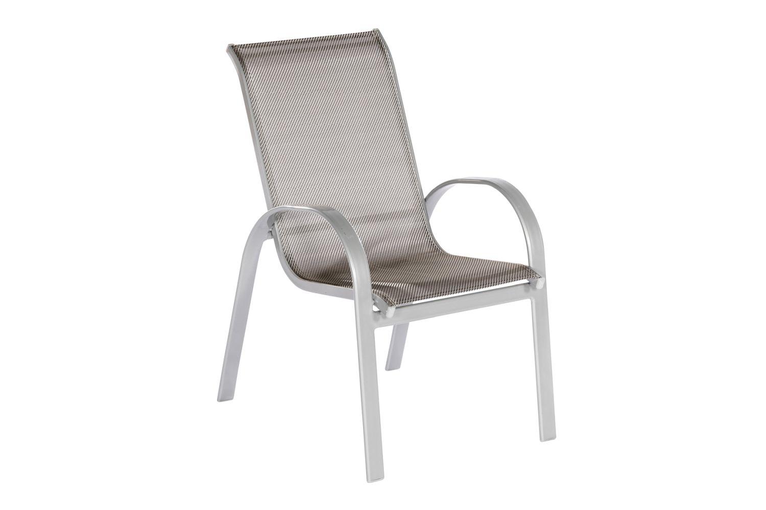 Gartensessel 2er-Set stapelbar Amalfi Metall/Textil - Silberfarben/Braun, KONVENTIONELL, Textil/Metall (56/97/76cm) - Gardenson