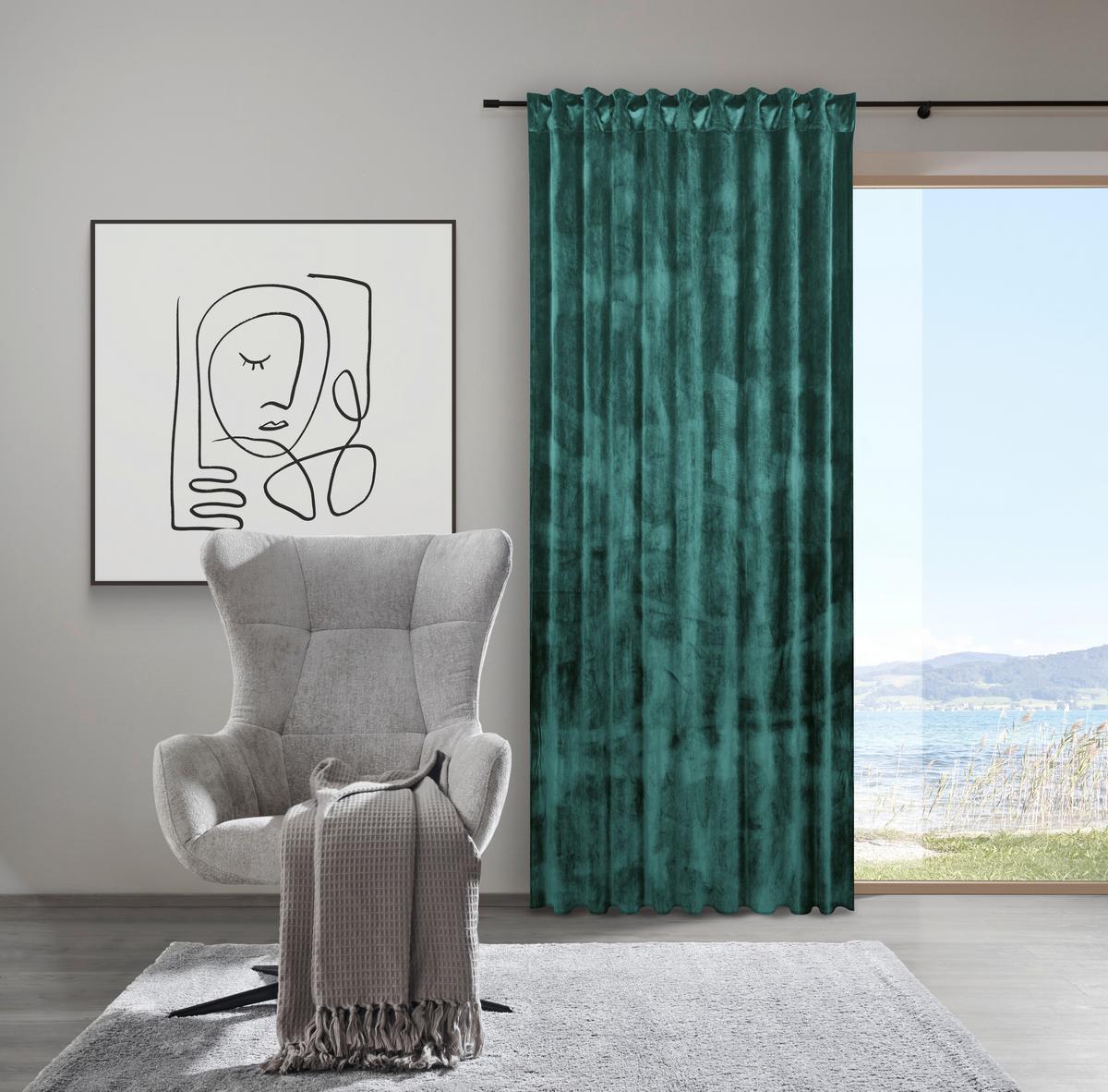 Fertigvorhang Viola in Dunkelgrün ca. 140x245cm - Dunkelgrün, KONVENTIONELL, Textil (140/245cm) - Premium Living