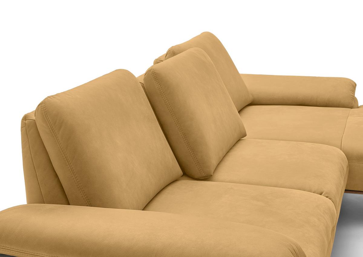 Wohnlandschaft Erling Dunkelgelb - Beige/Dunkelgelb, MODERN, Leder/Metall (322/89/187cm) - Premium Living