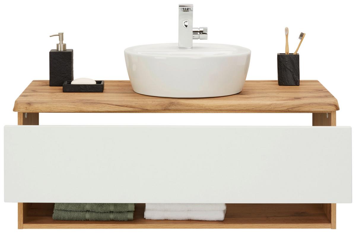 Waschtischkombi in Eiche/Weiß - Weiß, LIFESTYLE, Keramik/Holzwerkstoff (10/55/47cm) - Premium Living