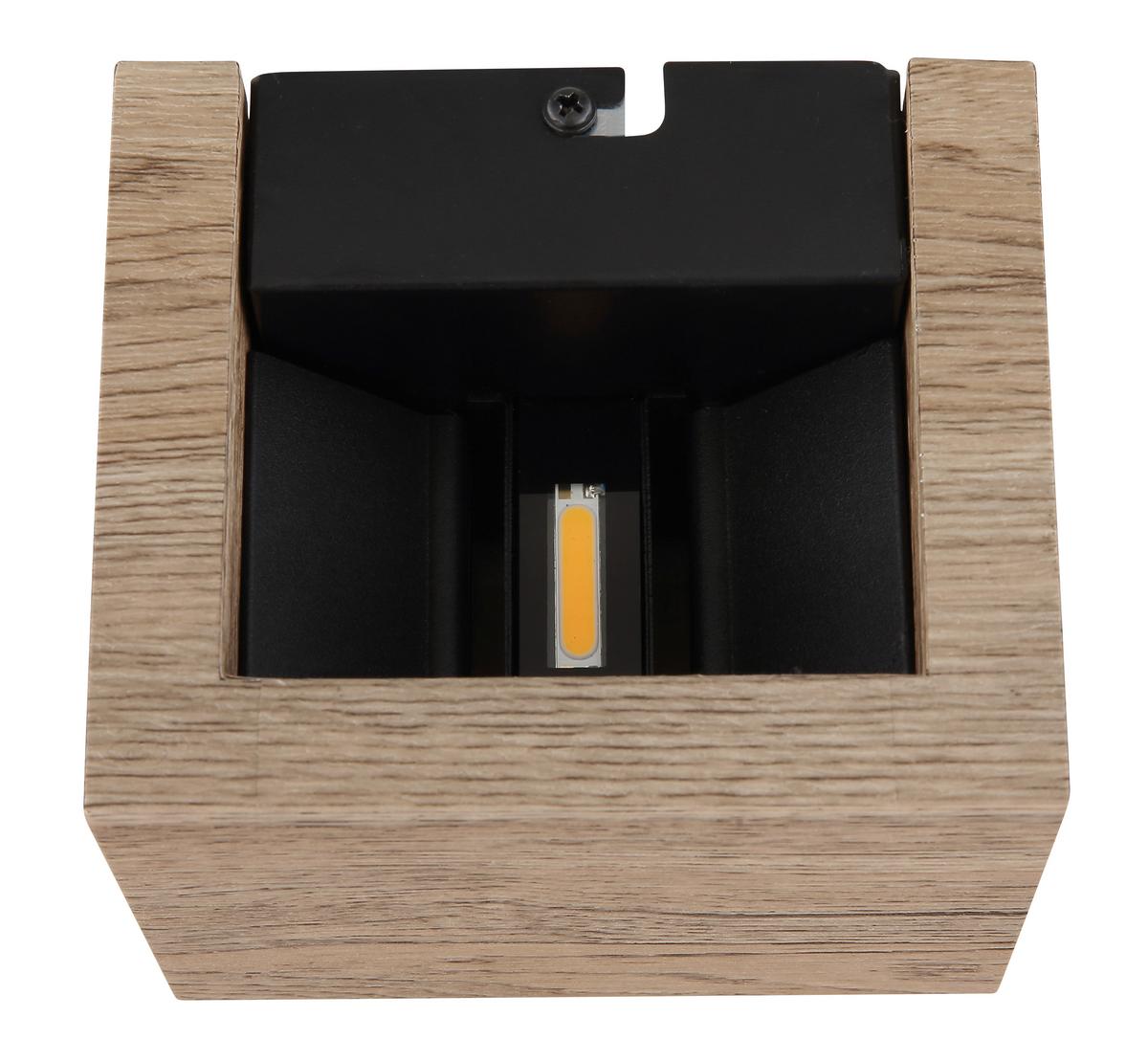 LED-WANDLEUCHTE 15553W1W - Dunkelbraun/Schwarz, Design, Holzwerkstoff/Metall (13,2/11,3/9,8cm) - Globo