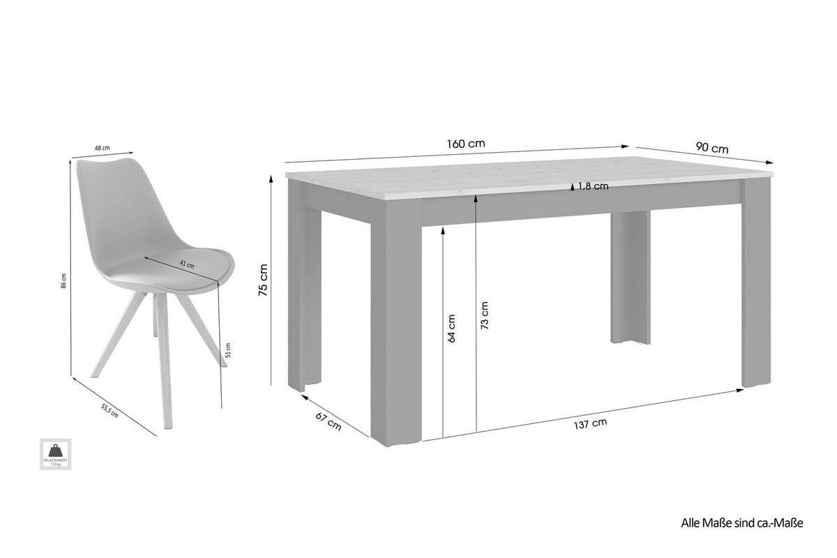 TISCHGRUPPE KIRA - Weiß/Eiche Artisan, MODERN, Holzwerkstoff/Kunststoff - MID.YOU