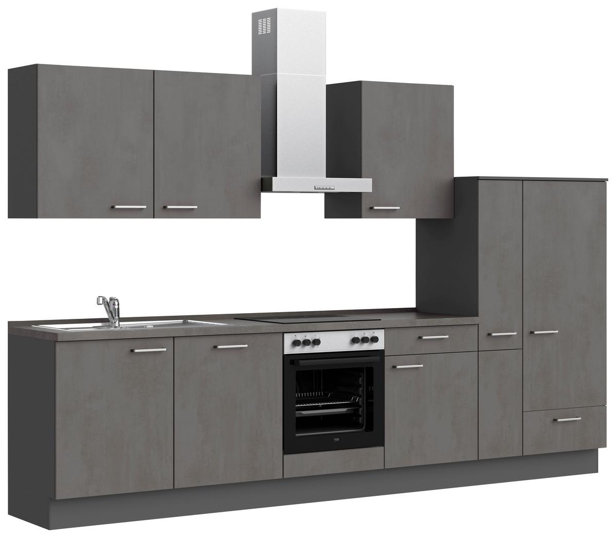 Küchenblock Riva Low m. Geräten Schieferfarben - Schieferfarben/Schwarz, MODERN, Holzwerkstoff/Metall (330cm) - Nobilia