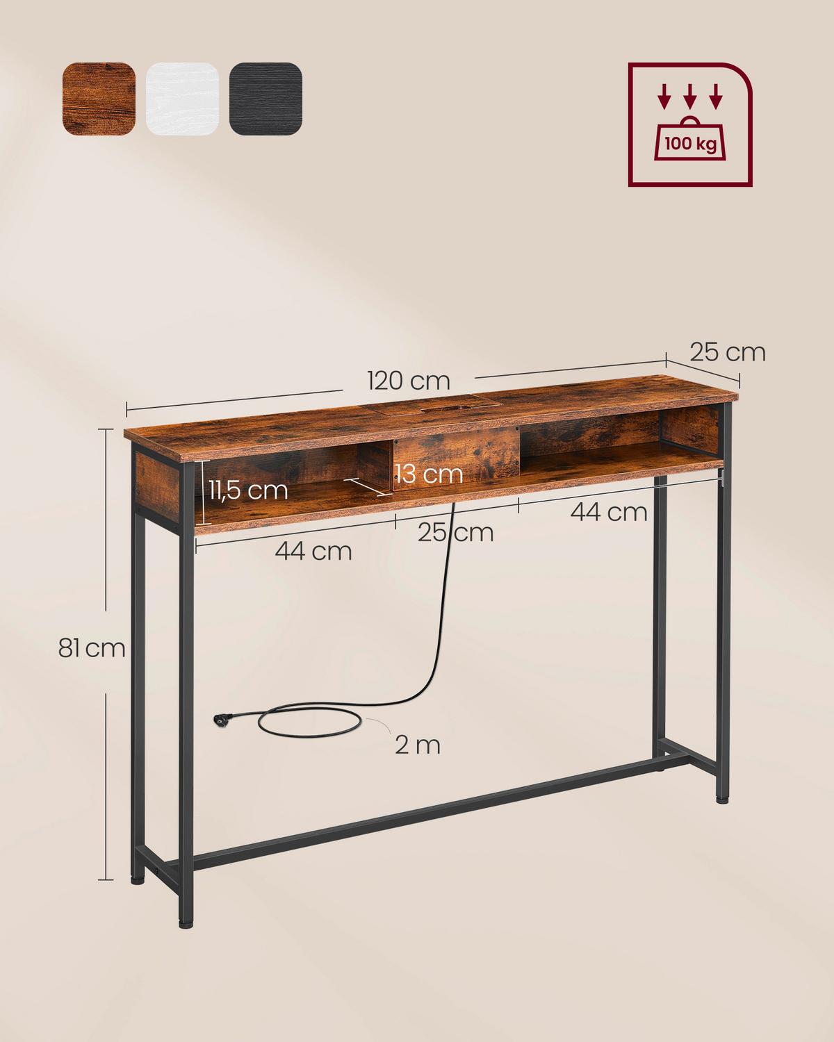 Konsolentisch in Schwarz, Dunkelbraun, inkl. Netzbetrieb - Dunkelbraun/Schwarz, Trend, Holzwerkstoff/Metall (120/81/25cm) - MID.YOU