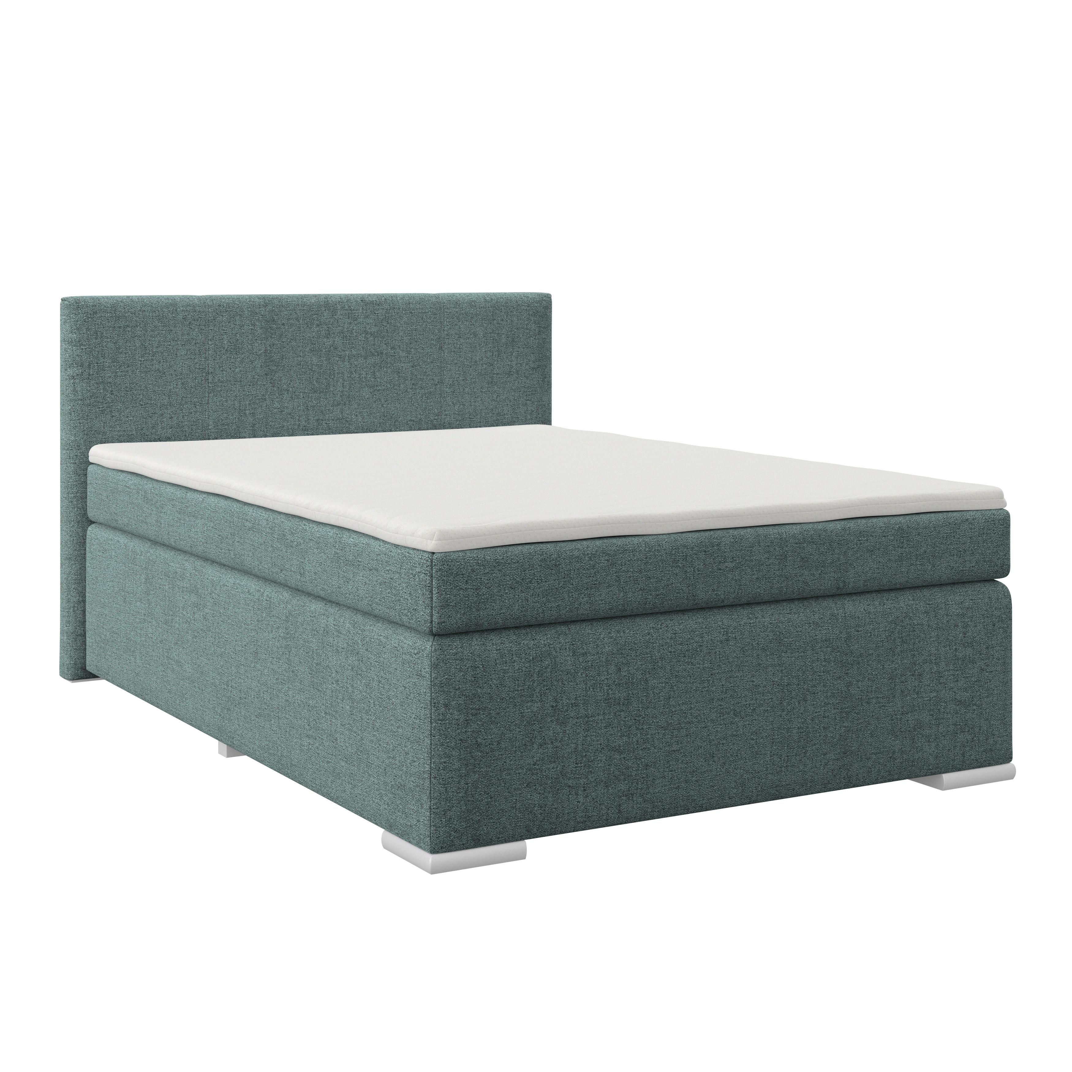 Boxspring Krevet Mira 1 - plava/boje aluminija, Basics, tekstil/plastika (140/200cm)