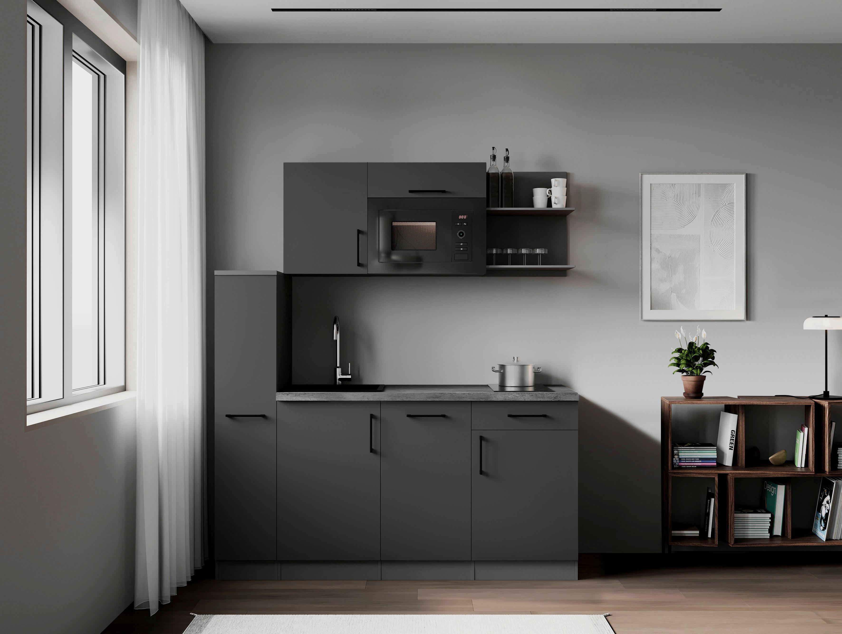 Küchenblock Oliver m. Geräten Grau - Grau, Trend, Holzwerkstoff/Metall (175cm) - Respekta
