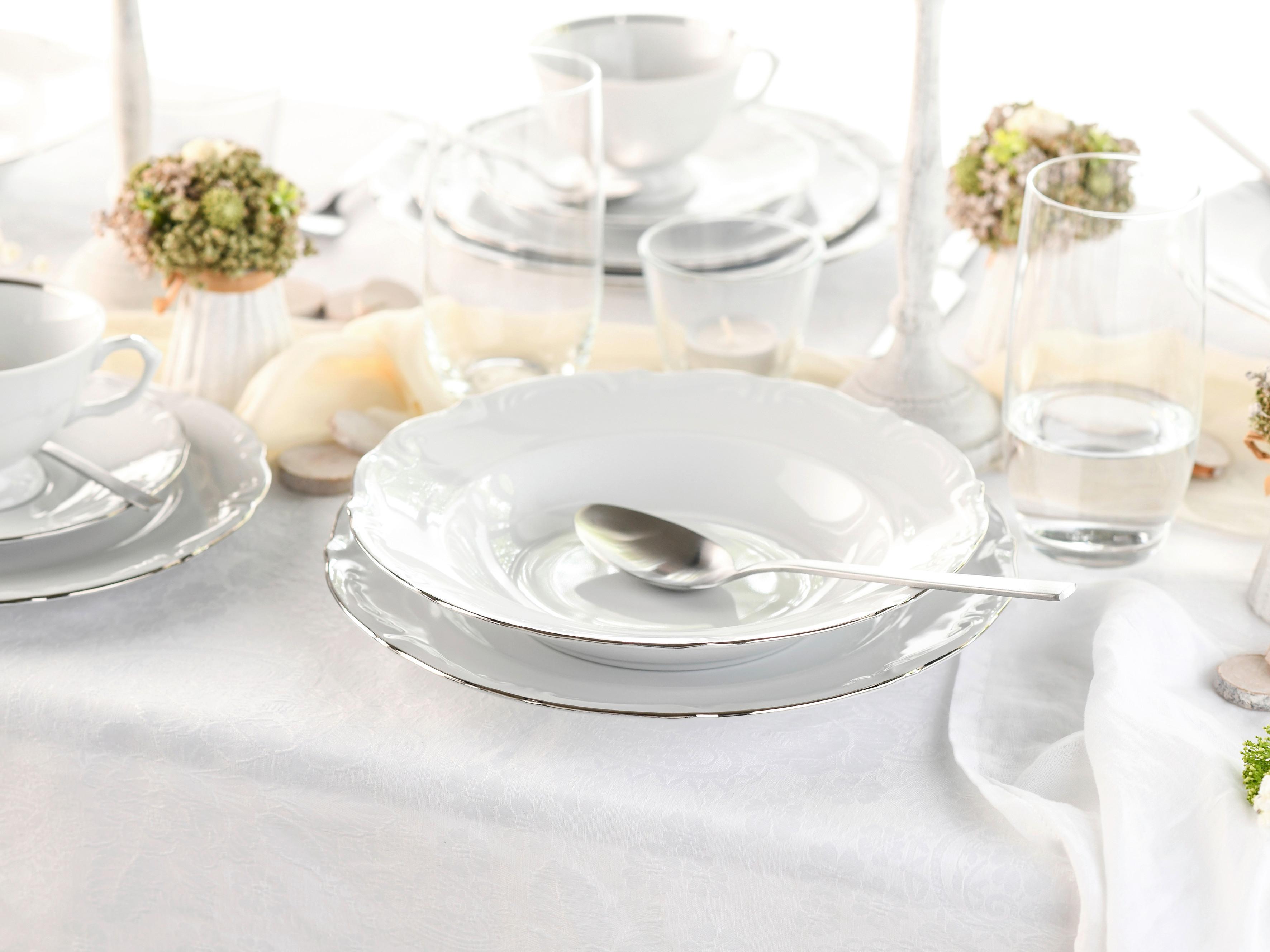 Kombinirani Servis Maria Theresia Platin, 30-Delni - platinaste barve/bela, Basics, keramika - Creatable