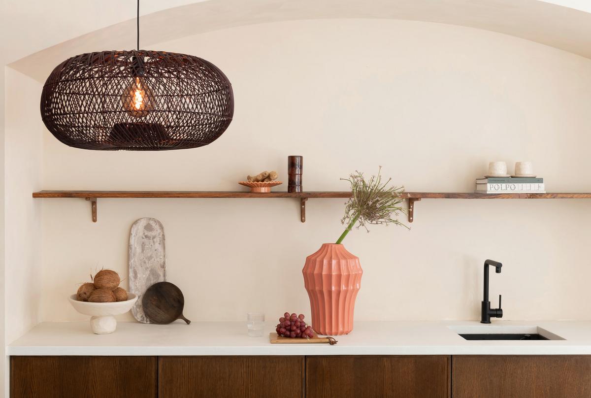 Viseča Svetilka Arizona, Bordo, Bambus - bordo, Basics, naravni materiali (70/34cm) - Good & Mojo