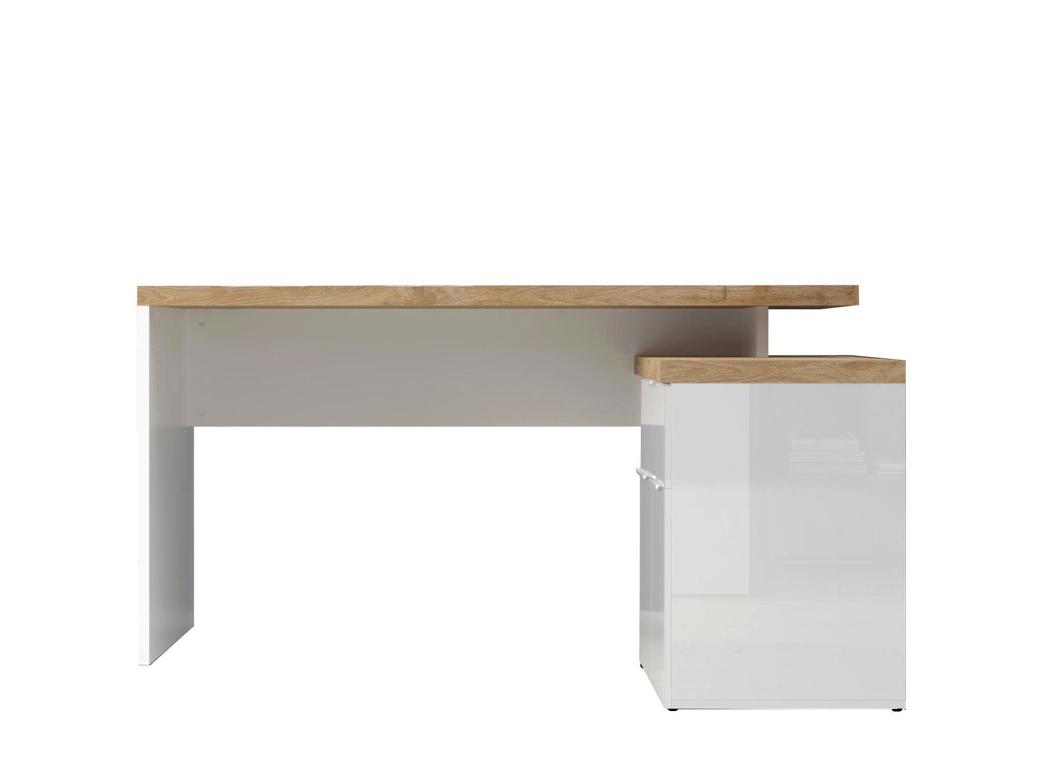 Eckschreibtisch Easy Office Eichefarben/Weiß Hochglanz - Weiß Hochglanz/Eichefarben, MODERN, Holzwerkstoff/Metall (138/75/132cm) - Mömax