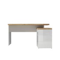 Eckschreibtisch Easy Office Eichefarben/Weiß Hochglanz - Weiß Hochglanz/Eichefarben, MODERN, Holzwerkstoff/Metall (138/75/132cm) - Mömax