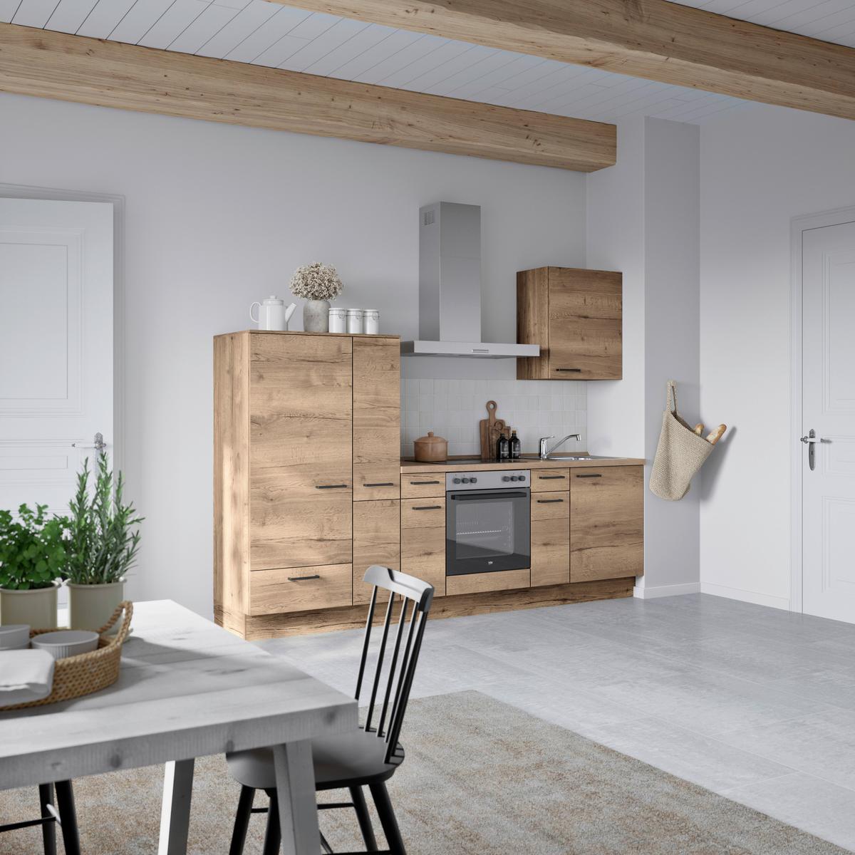 Küchenblock Structura Low m. Geräten Eiche dunkel - Eiche dunkel/Eichefarben, MODERN, Holzwerkstoff/Metall (270cm) - Nobilia