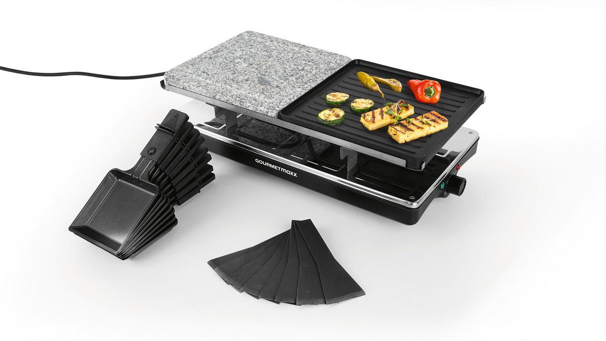 GRILL RACLETTE 16543 - kolor srebrny/czarny, Basics, kamień/tworzywo sztuczne (42/23/13cm) - GOURMETMAXX
