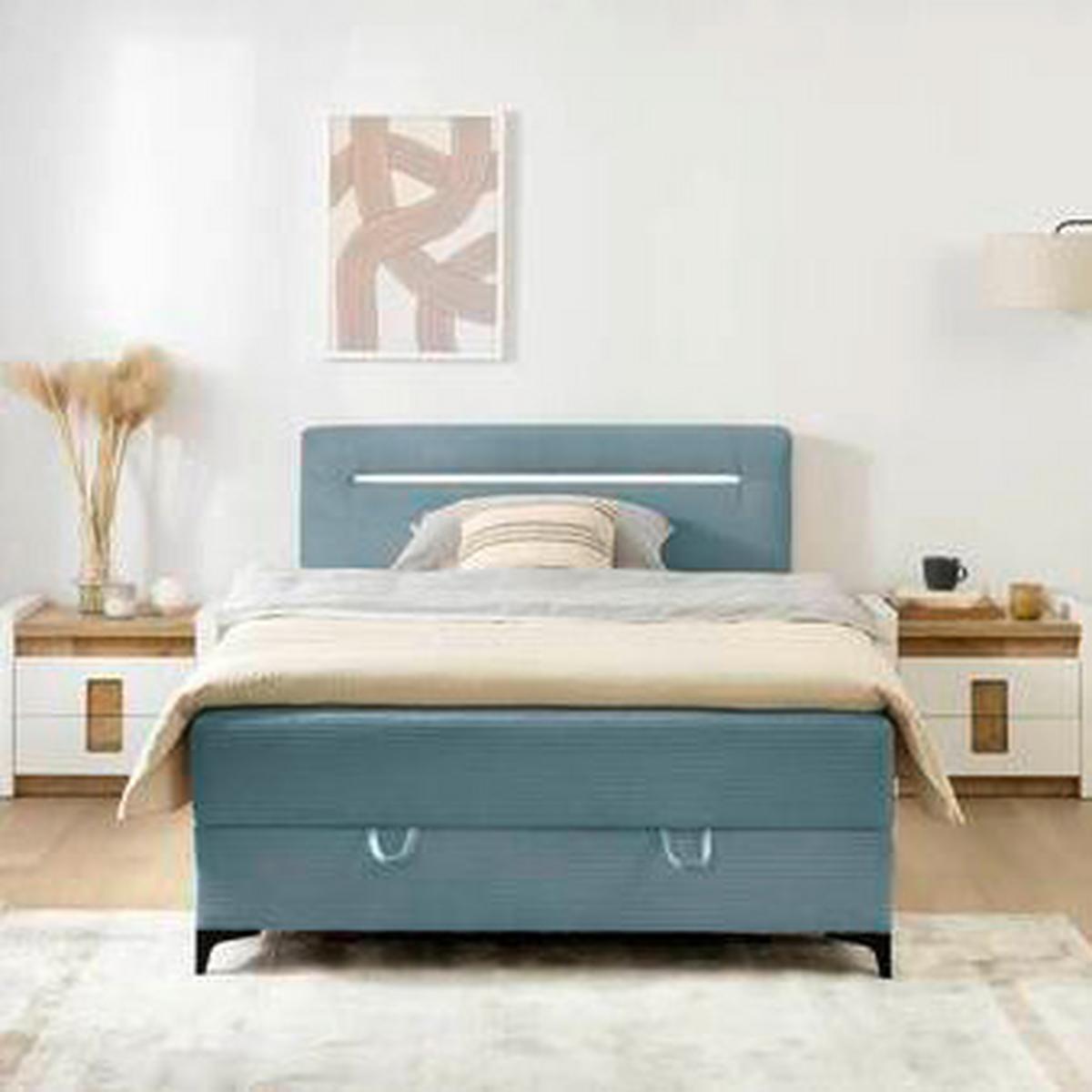 Boxbett Jerry Smaragdgrün ca. 140x200cm - Smaragdgrün/Schwarz, KONVENTIONELL, Textil (140/200cm) - Mömax
