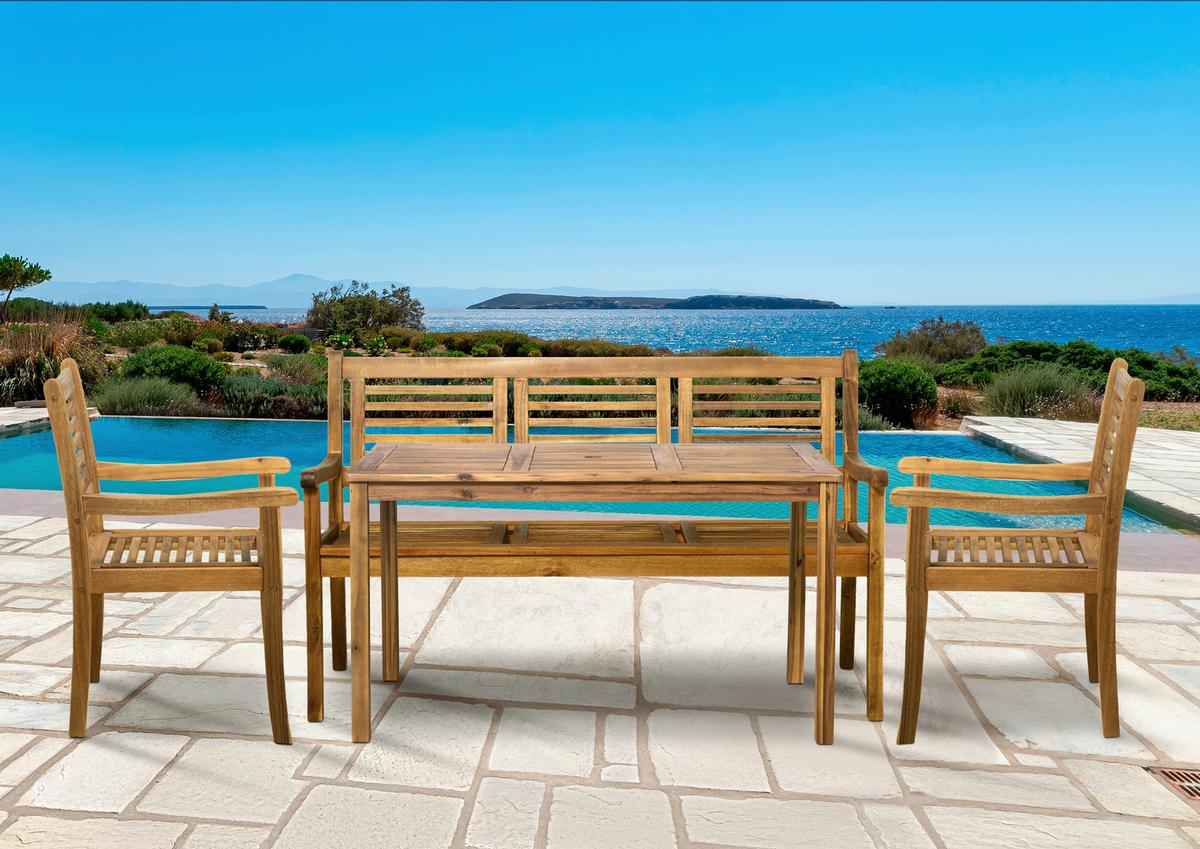 Gartentischgruppe 4-tlg. Naturfarben Akazienholz - Naturfarben, Natur, Holz - Gardenson