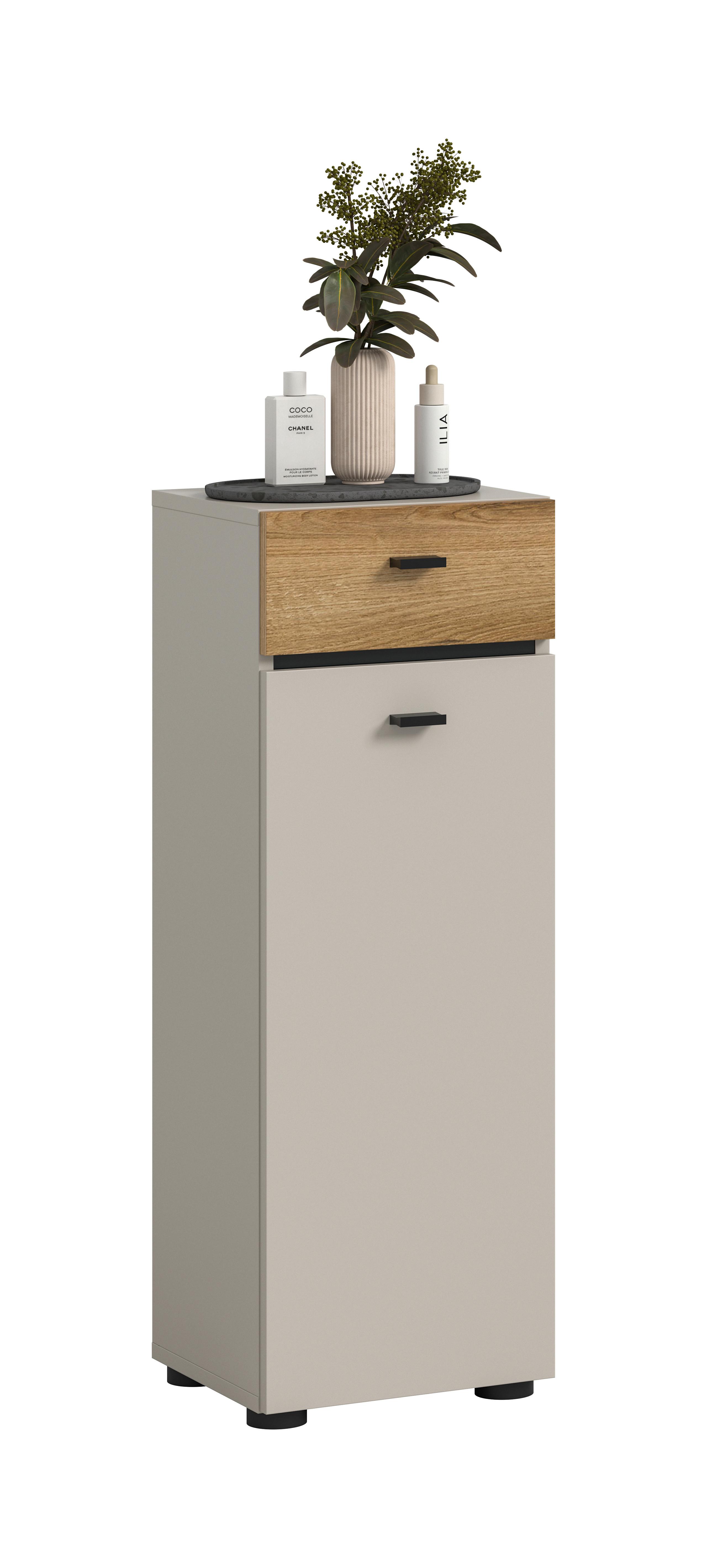 Midischrank Aqua Kaschmir - Kaschmir/Eichefarben, Trend, Holzwerkstoff/Kunststoff (32/91/30cm) - MID.YOU