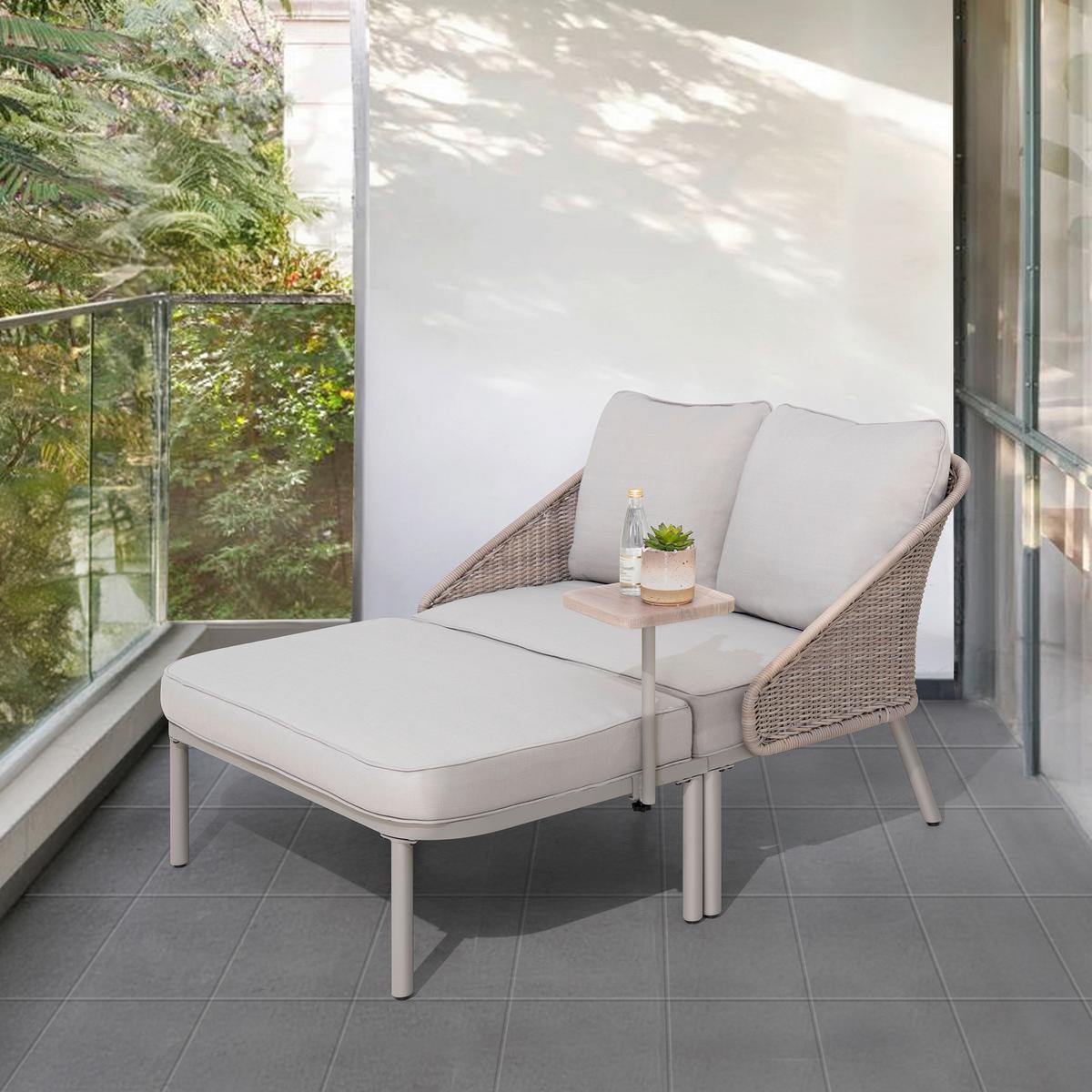Doppelliege Tagesbett Porto Grau/Naturfarben - Naturfarben/Grau, Basics, Holz/Kunststoff (142/82/128cm) - Modante