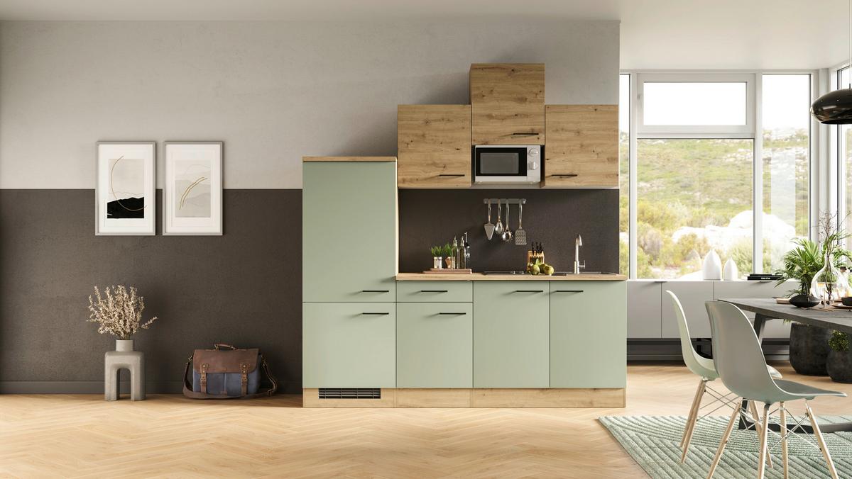 Kuhinjski Blok Cara, Zelena, Hrast - črna/zelena, Moderno, kovina/leseni material (210cm) - FlexWell