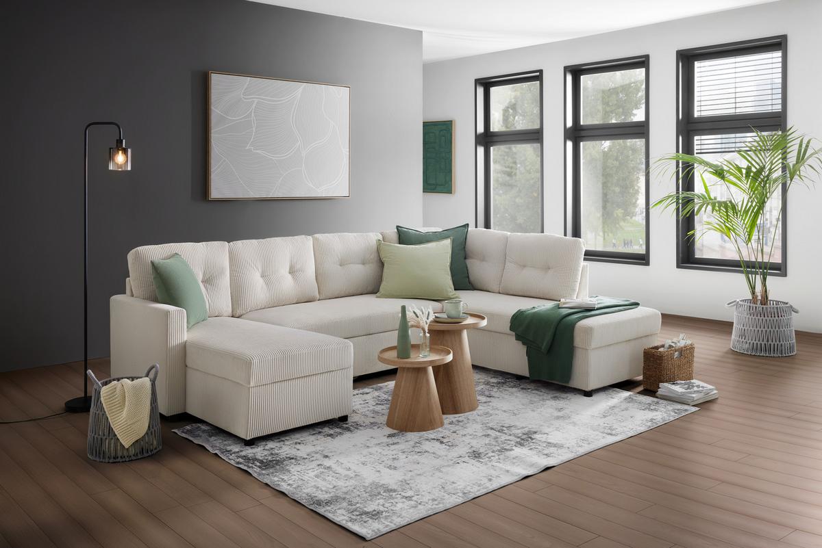 Wohnlandschaft Martina Acv Rechts Pearl - Beige/Schwarz, MODERN, Holz/Holzwerkstoff (276/89/204cm) - Mömax