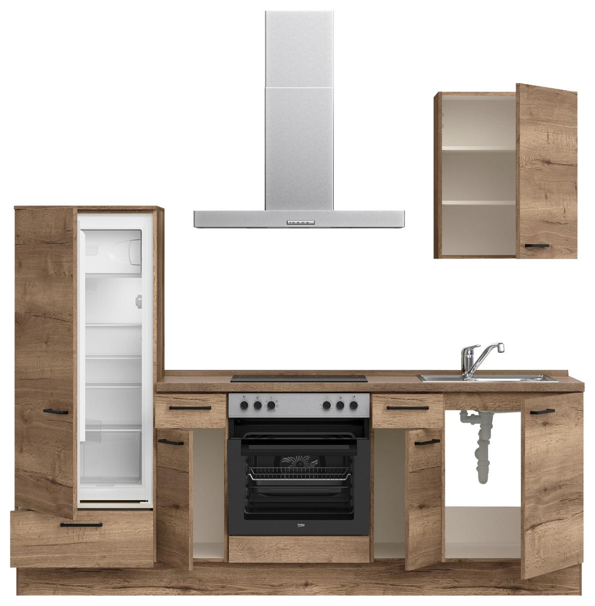 Küchenblock Structura Low m. Geräten Eiche dunkel - Eiche dunkel/Eichefarben, MODERN, Holzwerkstoff/Metall (240cm) - Nobilia