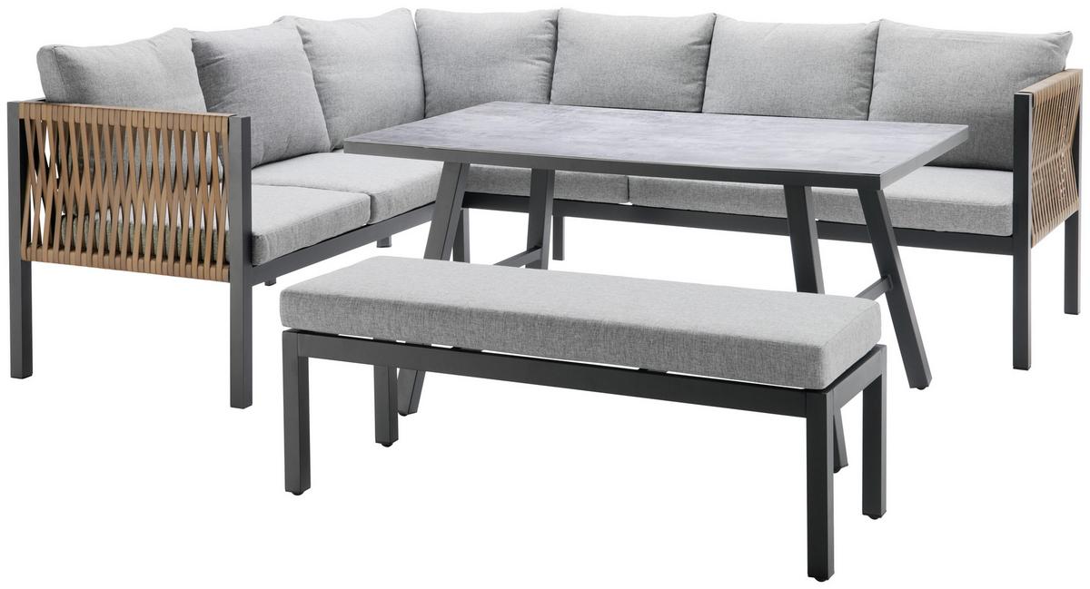 Loungegarnitur Laurenz in Grau/Braun - Dunkelgrau/Anthrazit, MODERN, Kunststoff/Textil (135/81/68cm) - Mömax