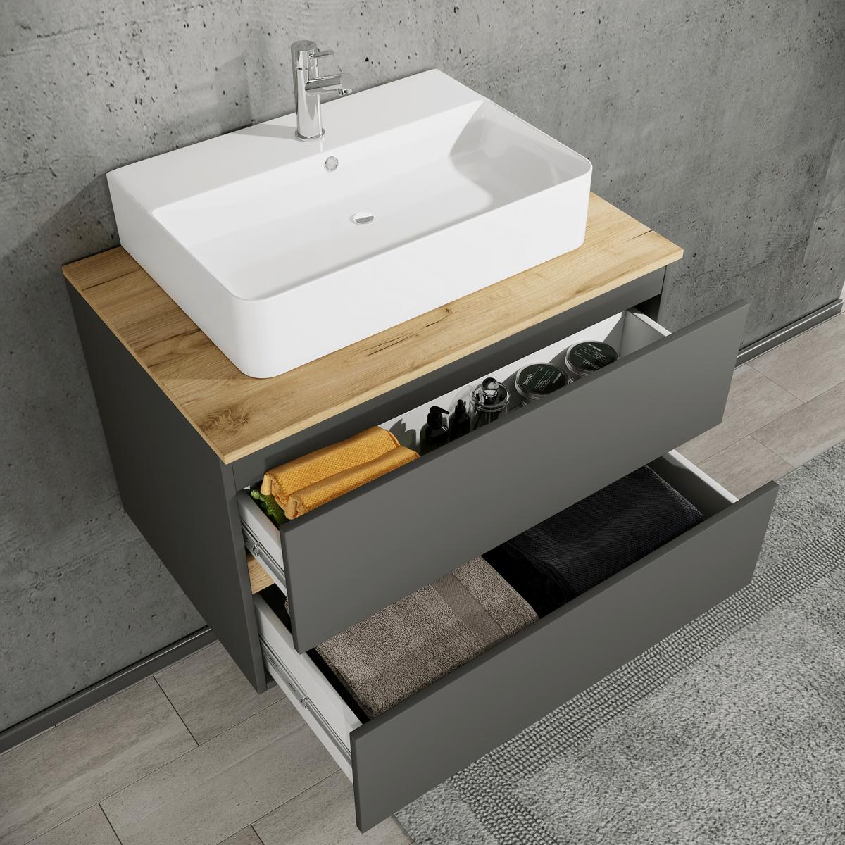 Badezimmer Cosila - Honigeiche/Weiss, Trend, Keramik/Holzwerkstoff (80/64/51cm) - MID.YOU