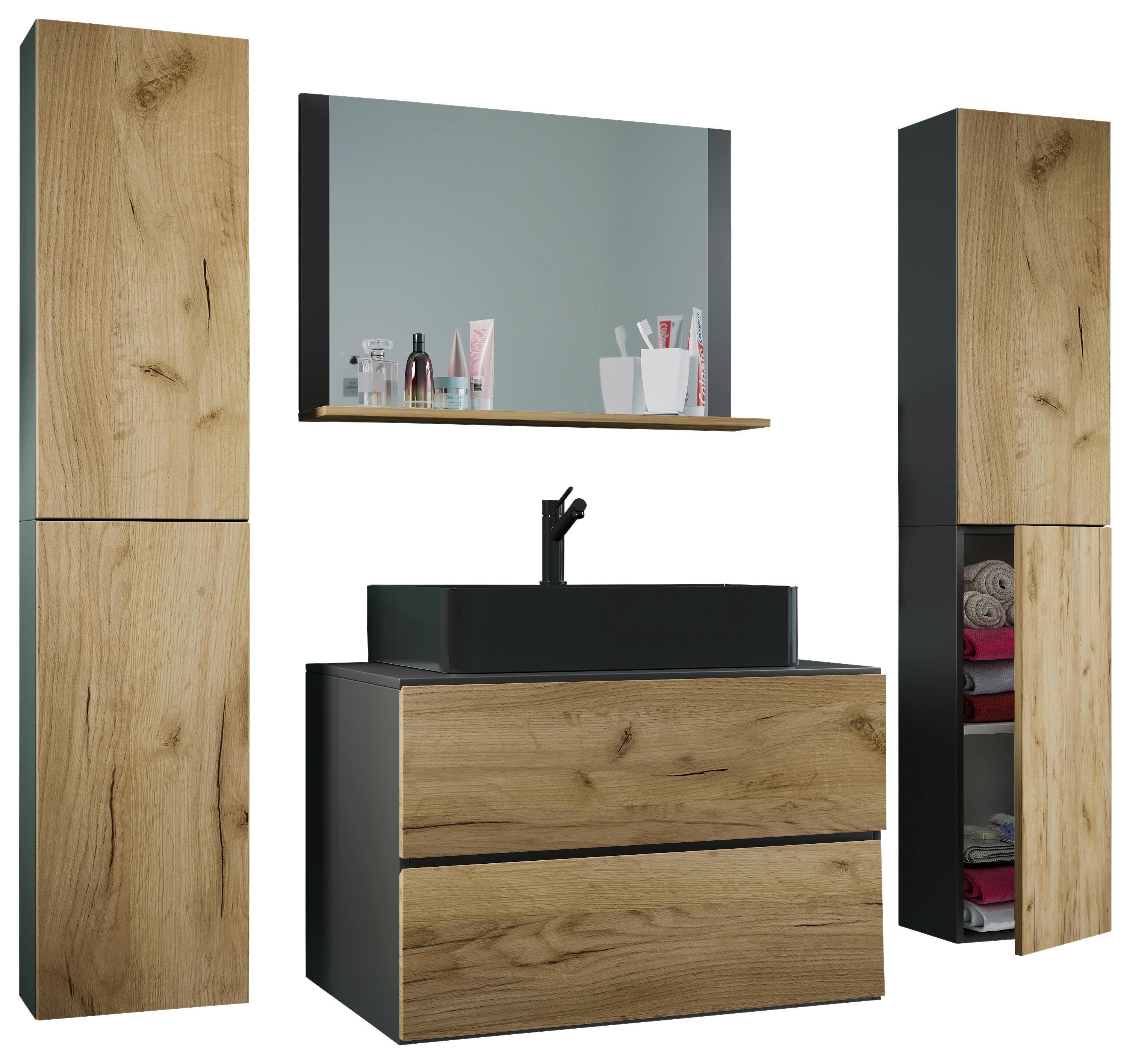 Kopalnica Lendas Xl, Antracit, Medeni Hrast - črna/medeni hrast, Moderno, steklo/leseni material (147cm) - MID.YOU