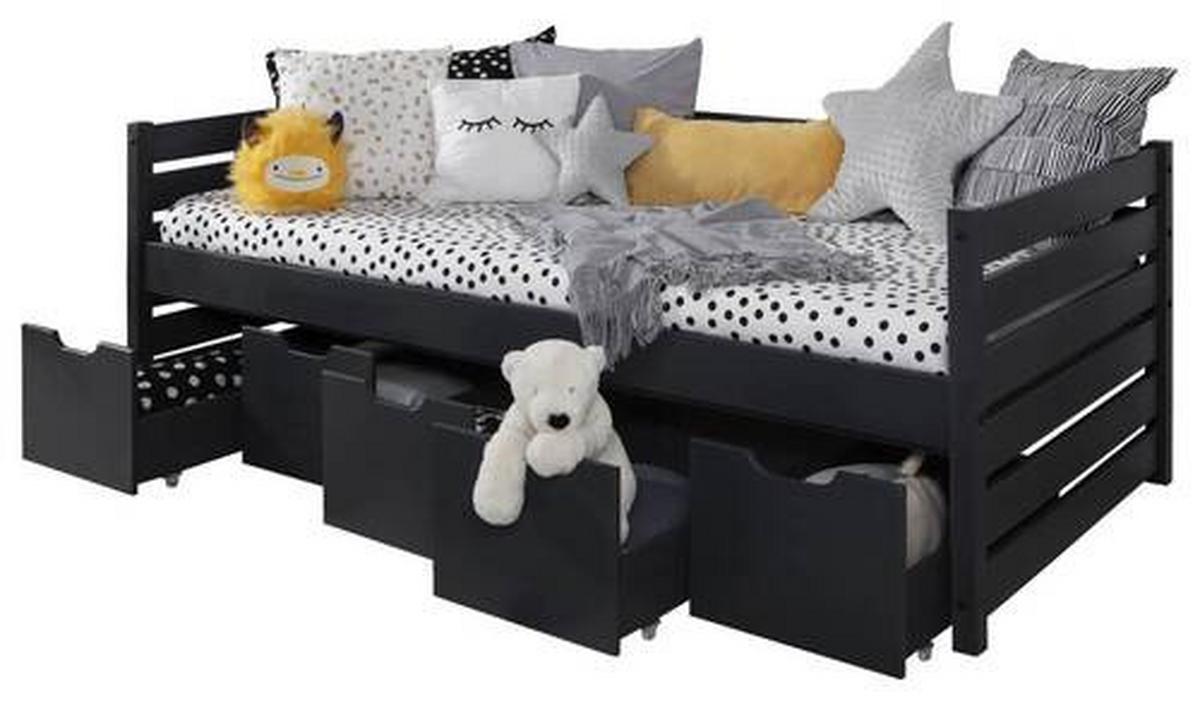 Stauraumbett Naomi mit 5 Schubkästen ca. 90x200 cm Grau - Grau, MODERN, Holz (90/200cm) - MID.YOU