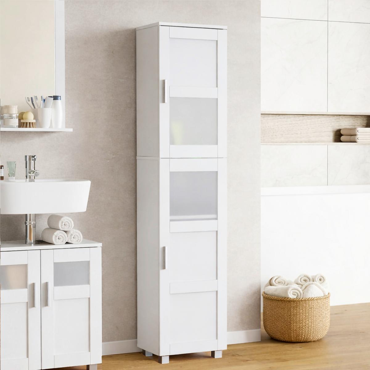 Hochschrank Nilari - Weiss/Silberfarben, Trend, Glas/Holzwerkstoff (38/165/28cm) - MID.YOU