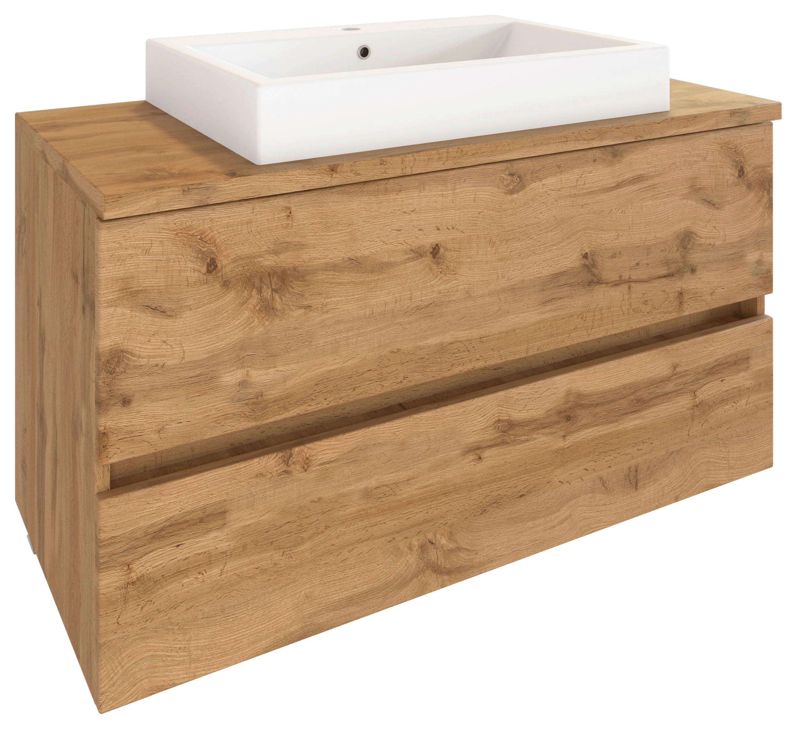 Waschtischkombi ''Pienza'', Eiche Wotan - Eiche Wotan/Weiß, MODERN, Keramik/Holzwerkstoff (100cm) - Held