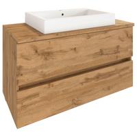 Waschtischkombi ''Pienza'', Eiche Wotan - Eiche Wotan/Weiß, MODERN, Keramik/Holzwerkstoff (100cm) - Held