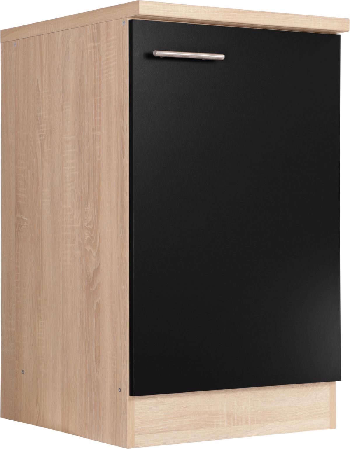 Spodnja Omarica Za Korito Merle, Barva Hrasta, Črna - srebrne barve/črna, Basics, kovina/leseni material (50/84,8/60cm) - Respekta