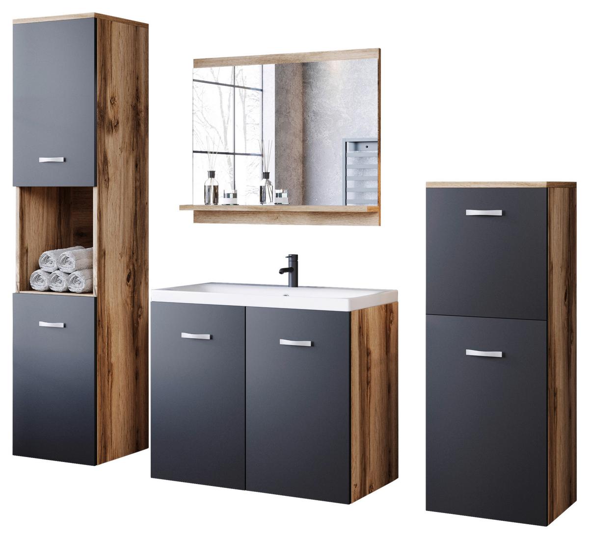 Kopalnica Malo, Barva Hrasta, Črna, 5-Delno - hrast wotan/bela, Trendi, kovina/leseni material (120cm) - P & B