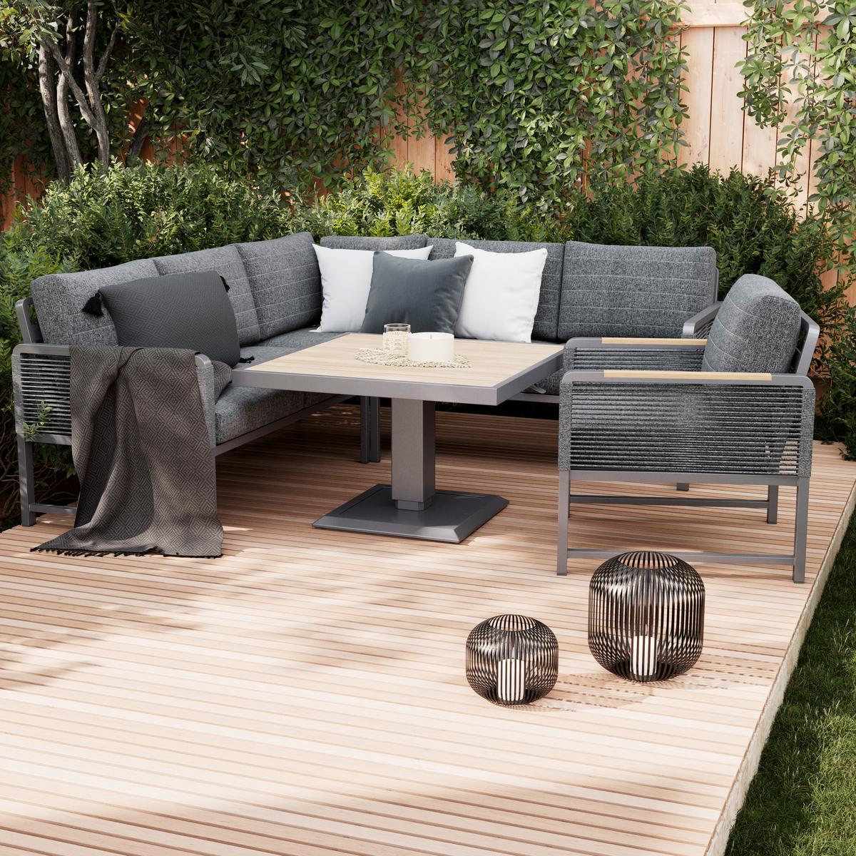 Loungegarnitur Washington Grau/Naturfarben, 4-teilig - Anthrazit/Naturfarben, Modern, Kunststoff/Textil (192/73/70cm) - Mömax