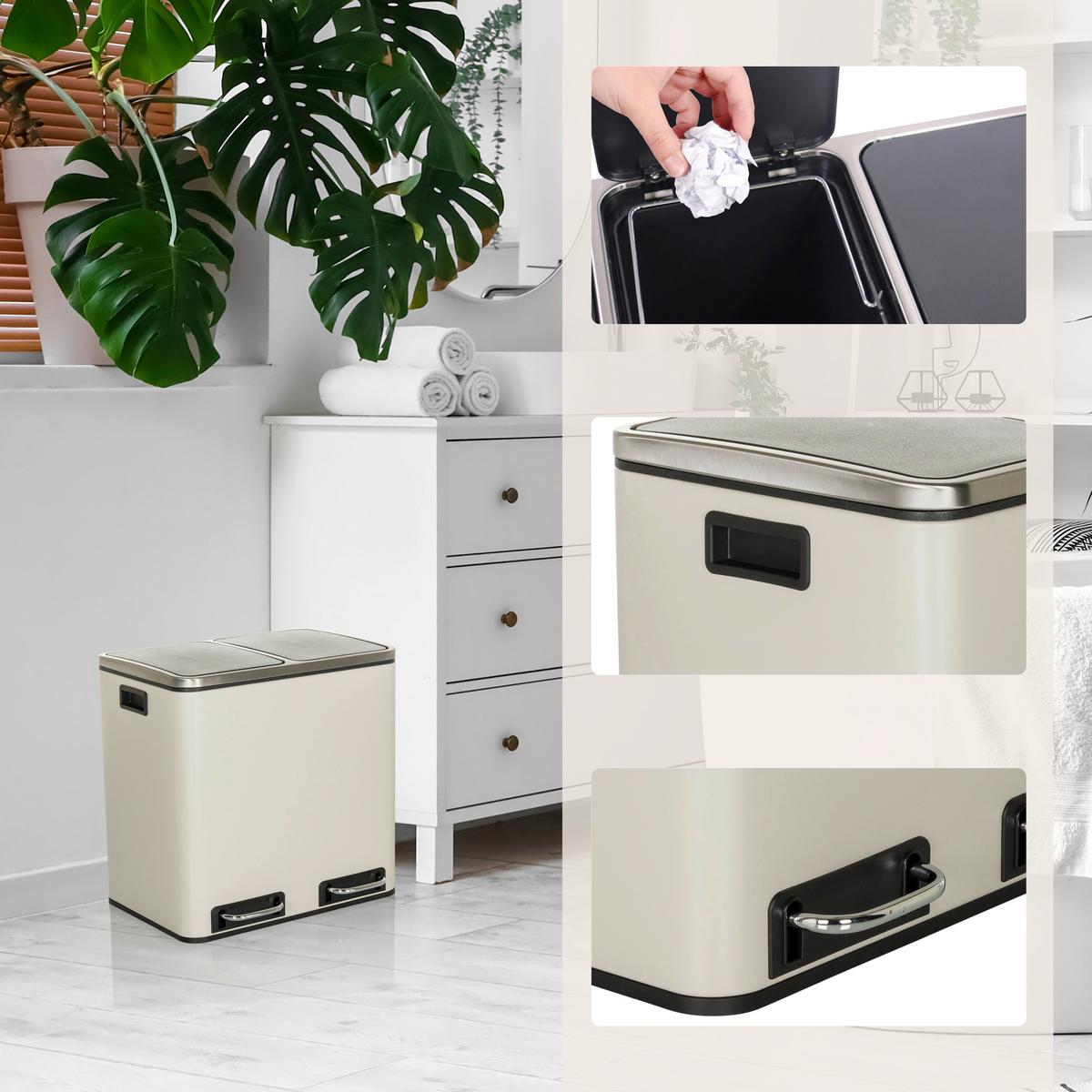 Abfallsammler Clean IX Beige/Schwarz - Beige/Schwarz, MODERN, Kunststoff/Metall (41,5/48/32cm) - MID.YOU