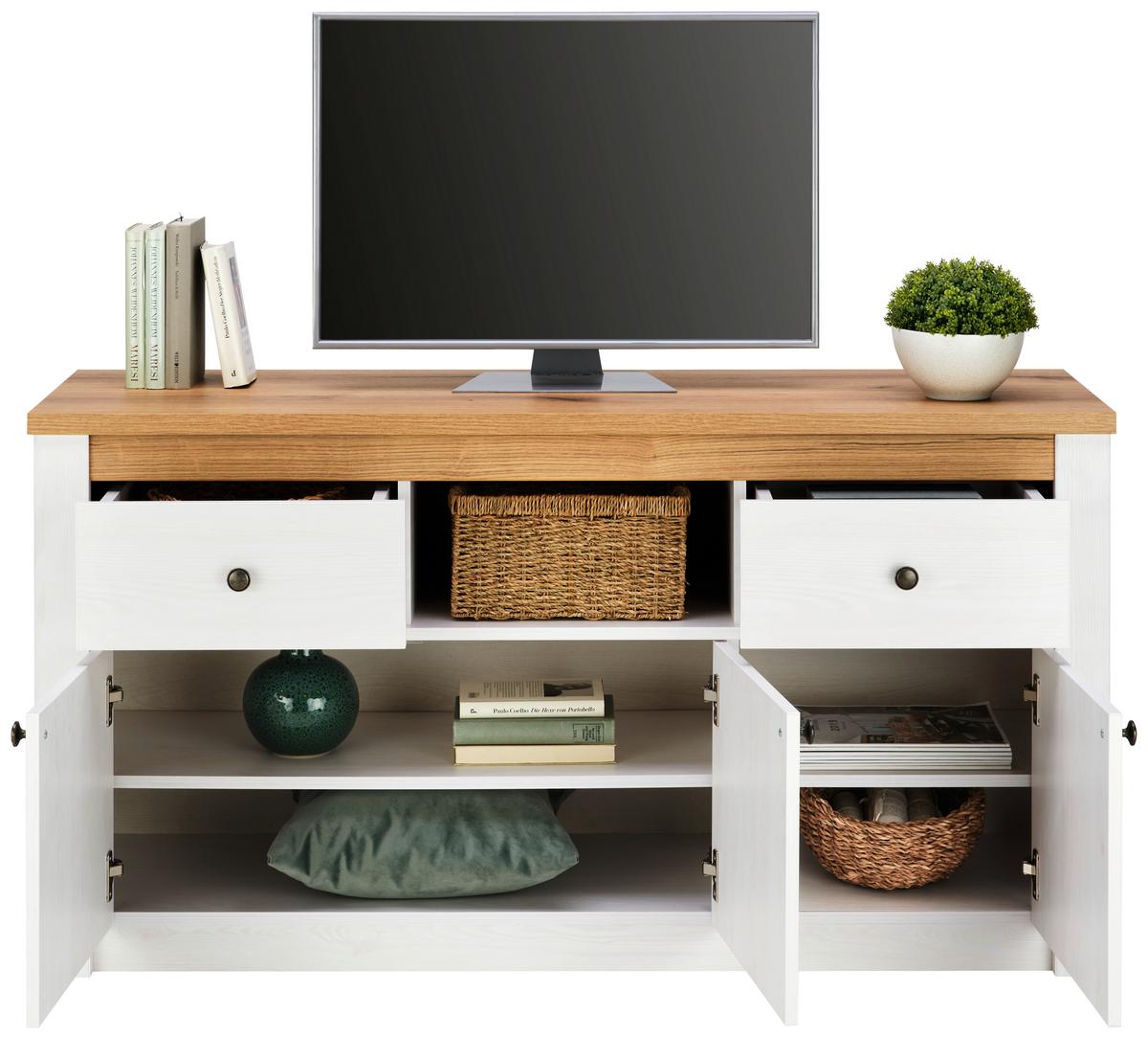 Komoda Rovigio, Barva Macesna, Bela - bela/barve macesna, Konvencionalno, kovina/umetna masa (137/72/42cm) - Landscape