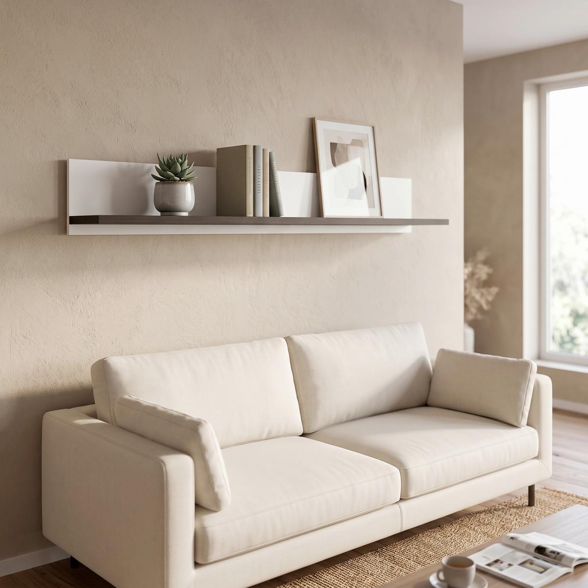 Zidna Polica Venezia - tamni hrast/bela, Moderno, pločasti materijal (161,4/22/23,6cm) - Modern Living