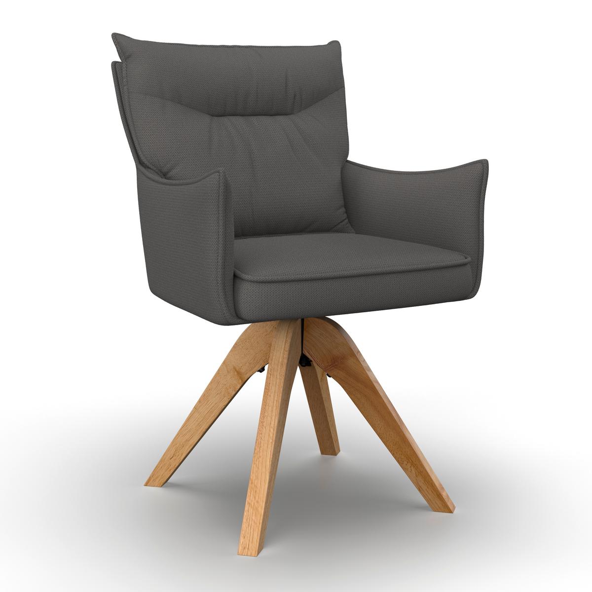 Armlehnstuhl Lorelei Grau Webstoff Drehbar Gepolstert - Naturfarben/Grau, MODERN, Holz/Textil (58/87/63cm) - Bessagi Home